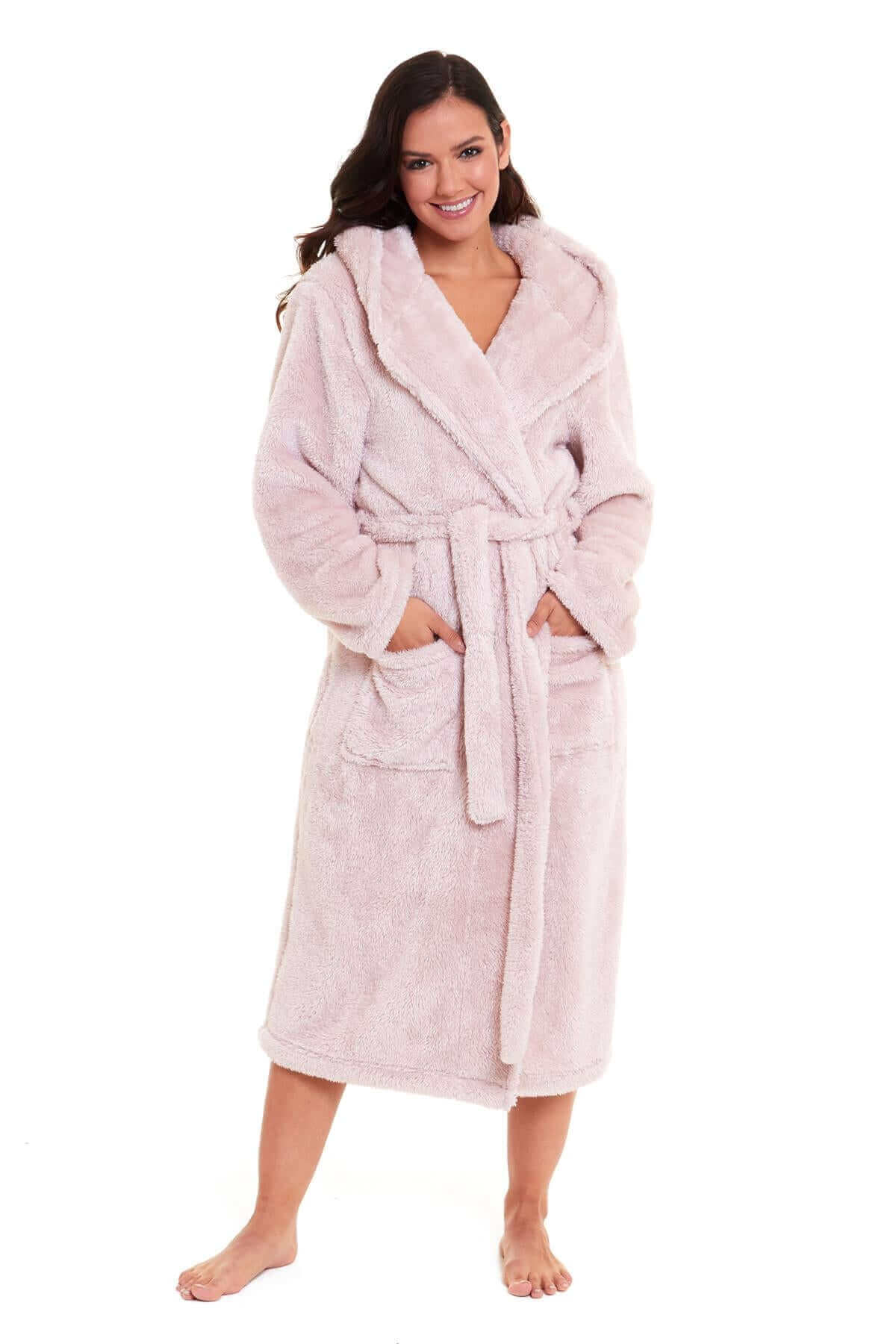 Ultra Soft Velvet Touch Women's Hooded Fleece Bathrobes Cozy Plush Snuggle Dressing Gowns for Lounging Spa Gym Hotel Multiple Sizes and Colors by Daisy Dreamer. Buy now for £25.00.