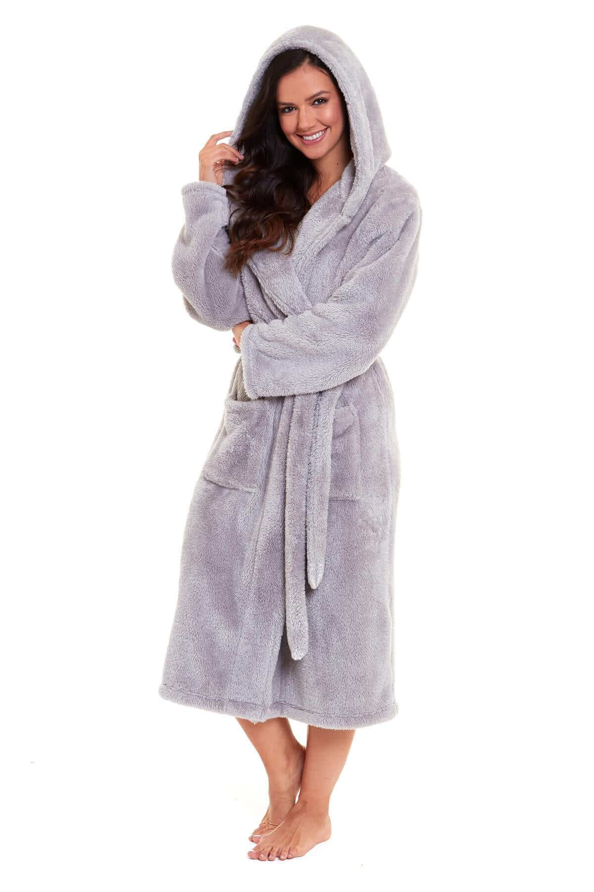 Ultra Soft Velvet Touch Women's Hooded Fleece Bathrobes Cozy Plush Snuggle Dressing Gowns for Lounging Spa Gym Hotel Multiple Sizes and Colors by Daisy Dreamer. Buy now for £25.00.