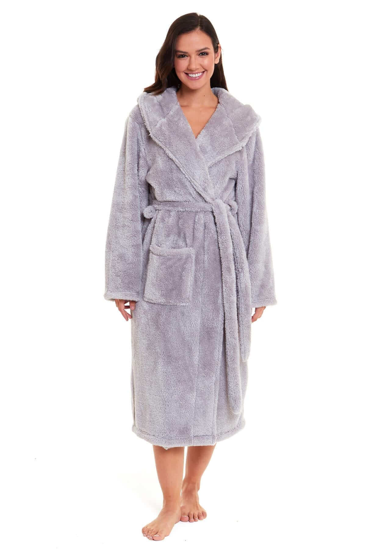 Ultra Soft Velvet Touch Women's Hooded Fleece Bathrobes Cozy Plush Snuggle Dressing Gowns for Lounging Spa Gym Hotel Multiple Sizes and Colors by Daisy Dreamer. Buy now for £25.00.
