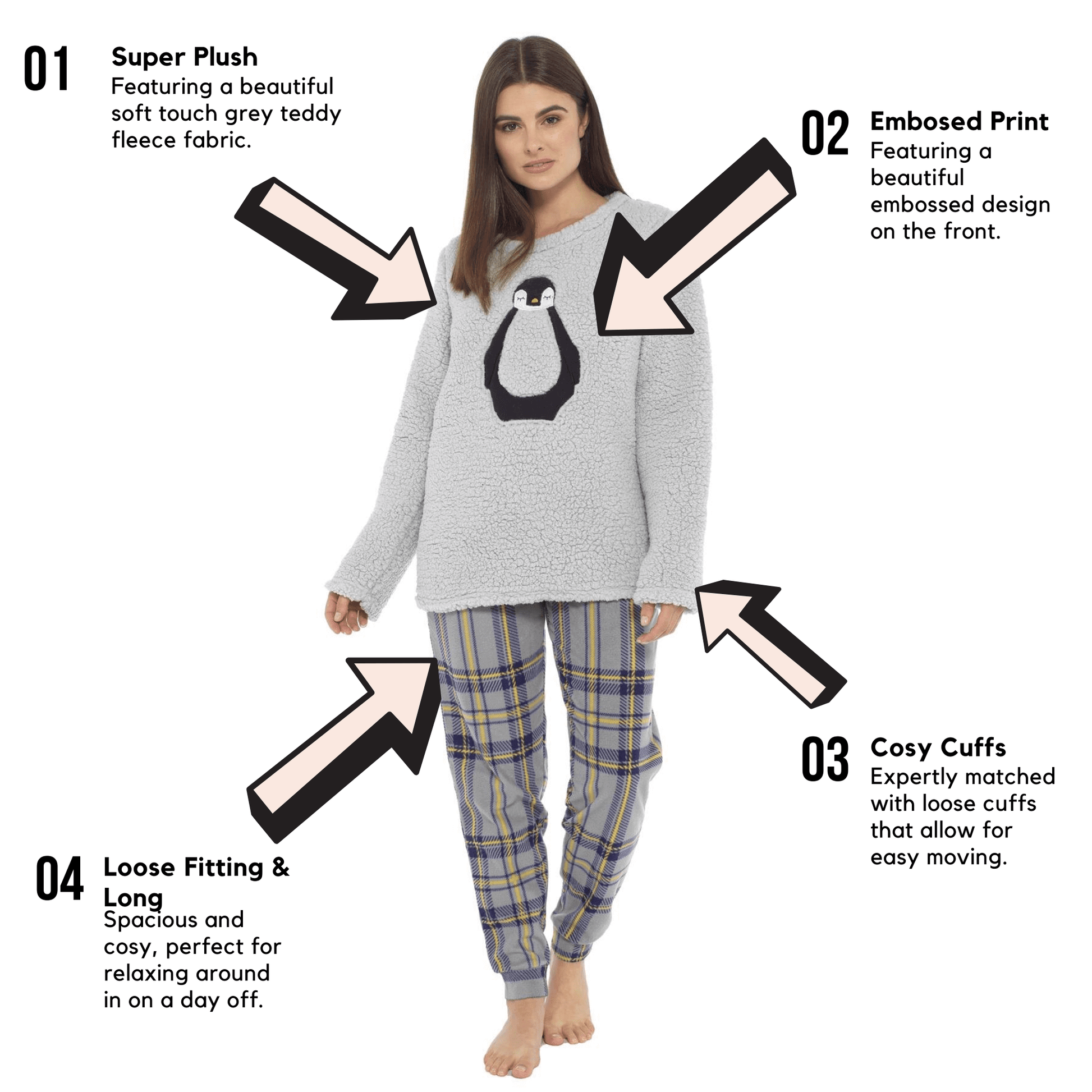 Ultra Soft Women's Teddy Fleece Pyjama Set Cozy Penguin Design Super Warm Sleepwear with Elasticated Waistband for Cold Nights by Daisy Dreamer. Buy now for £20.00.
