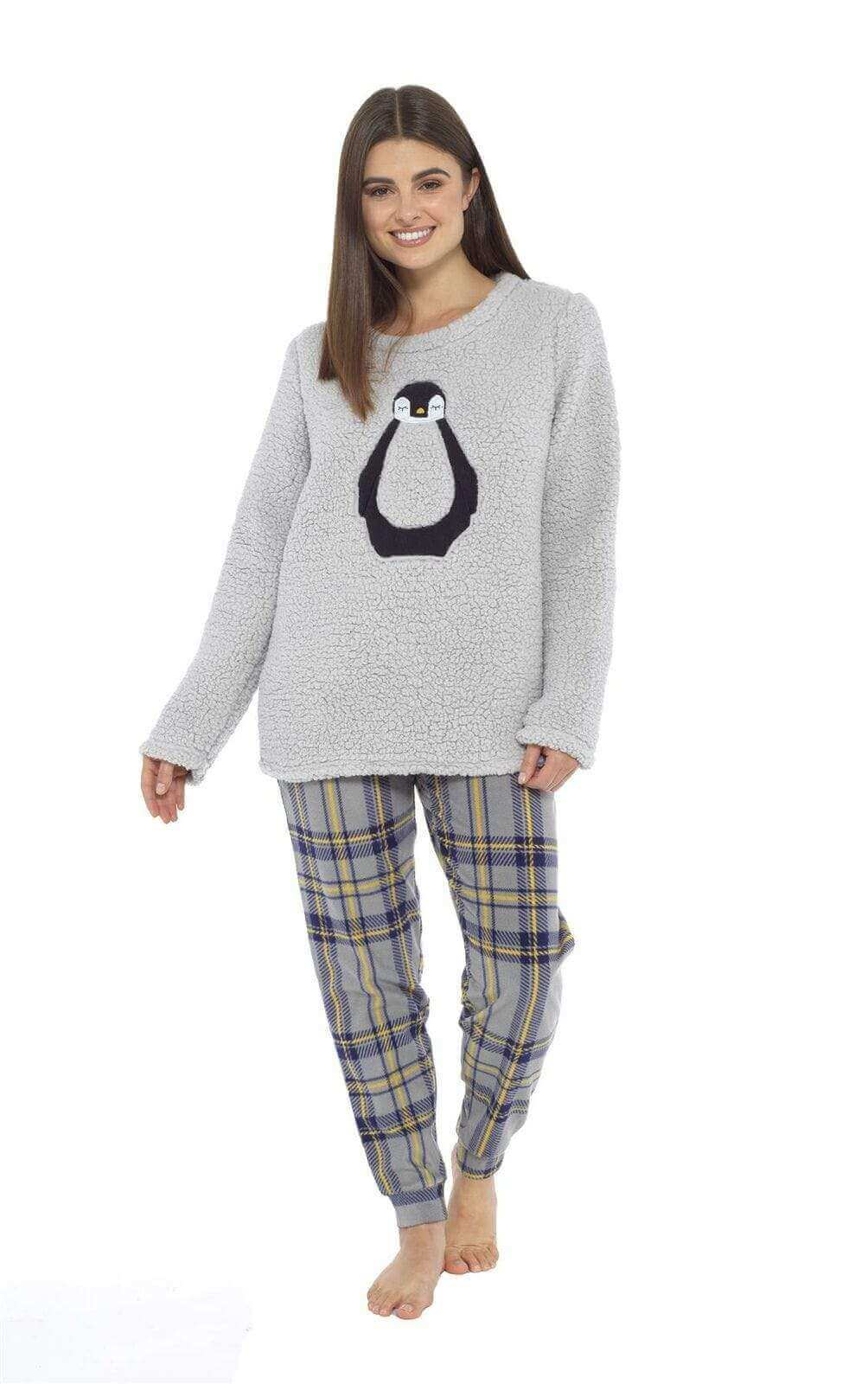 Ultra Soft Women's Teddy Fleece Pyjama Set Cozy Penguin Design Super Warm Sleepwear with Elasticated Waistband for Cold Nights by Daisy Dreamer. Buy now for £20.00.