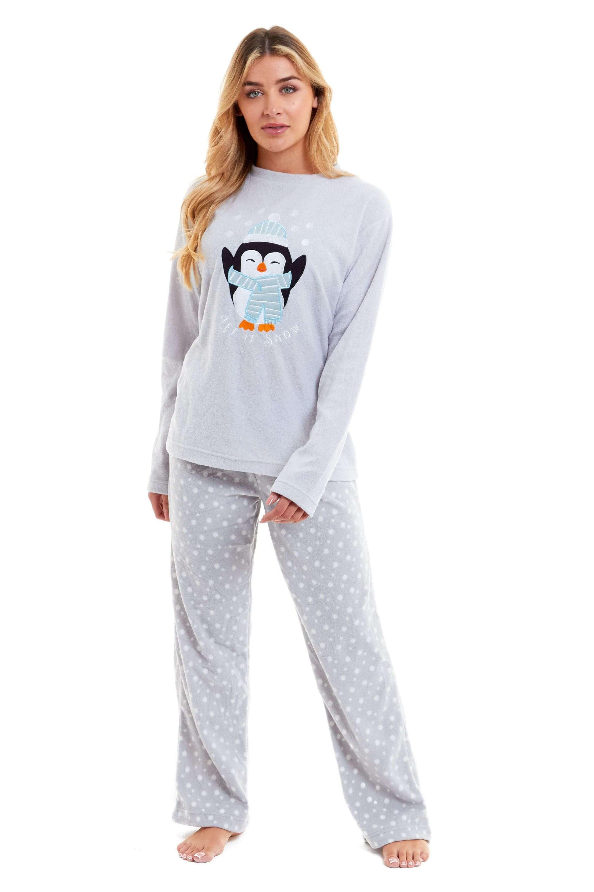 Warm Women's Polar Fleece Penguin Pyjama Set with Hood and Embroidery Fluffy Winter Loungewear Ideal for Christmas Gift Multiple Sizes by Daisy Dreamer. Buy now for £17.00.