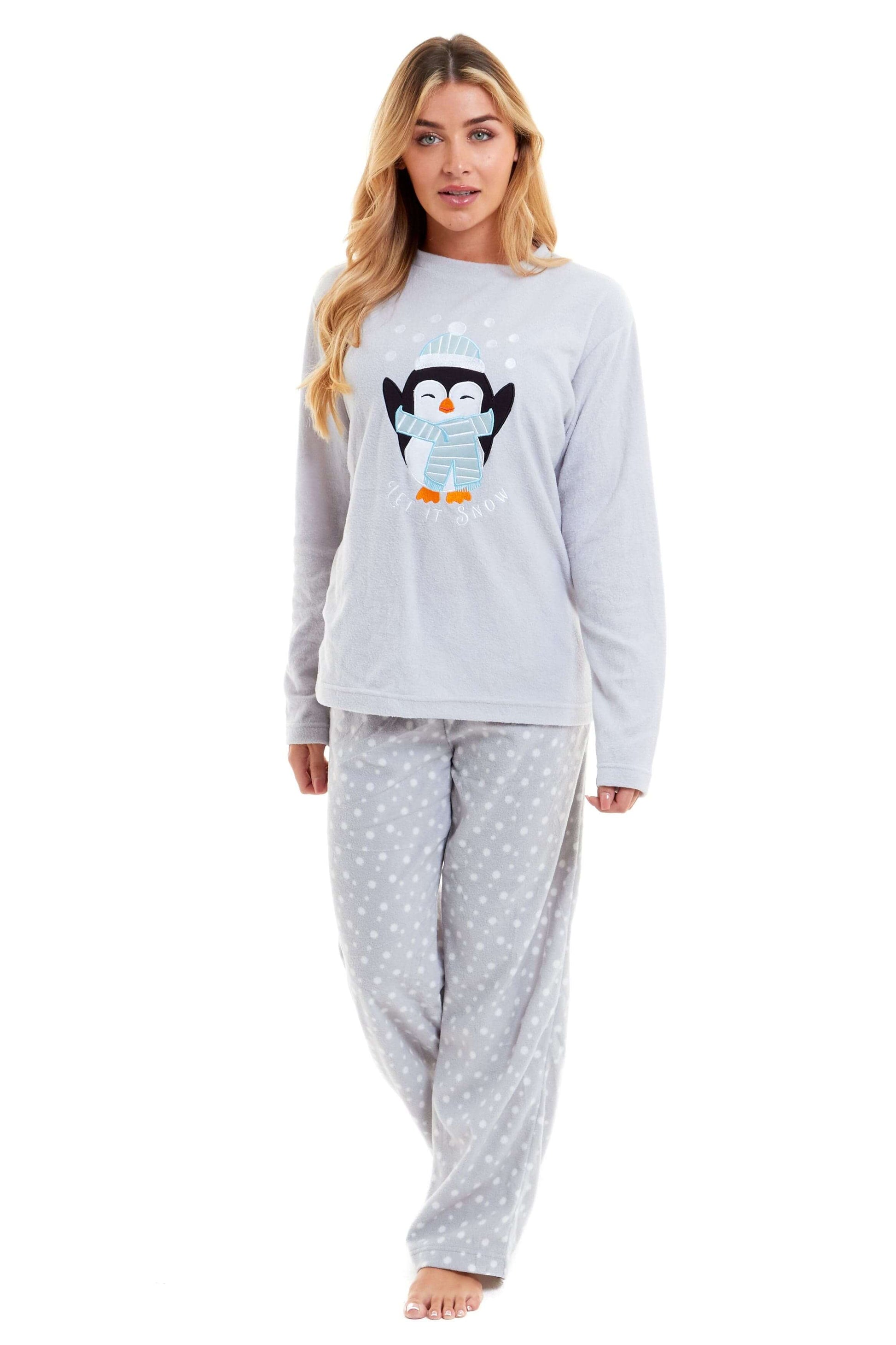 Warm Women's Polar Fleece Penguin Pyjama Set with Hood and Embroidery Fluffy Winter Loungewear Ideal for Christmas Gift Multiple Sizes by Daisy Dreamer. Buy now for £17.00.