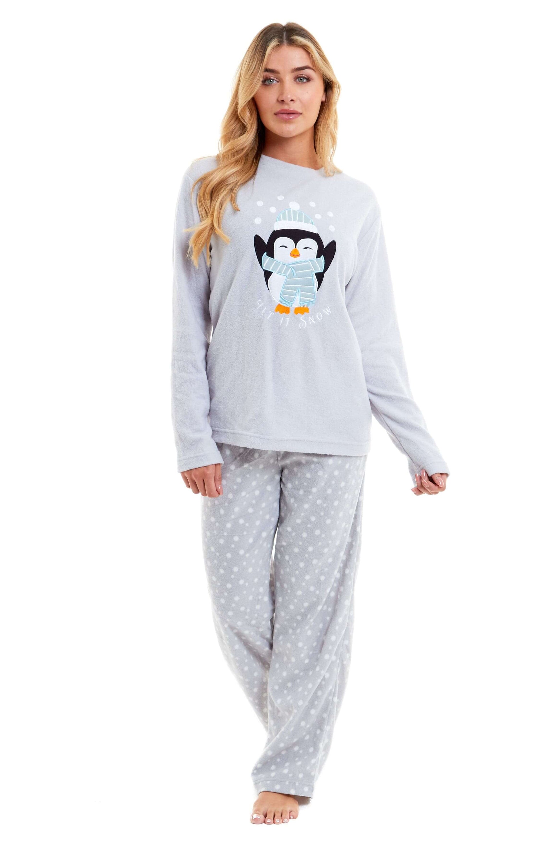 Warm Women's Polar Fleece Penguin Pyjama Set with Hood and Embroidery Fluffy Winter Loungewear Ideal for Christmas Gift Multiple Sizes by Daisy Dreamer. Buy now for £17.00.