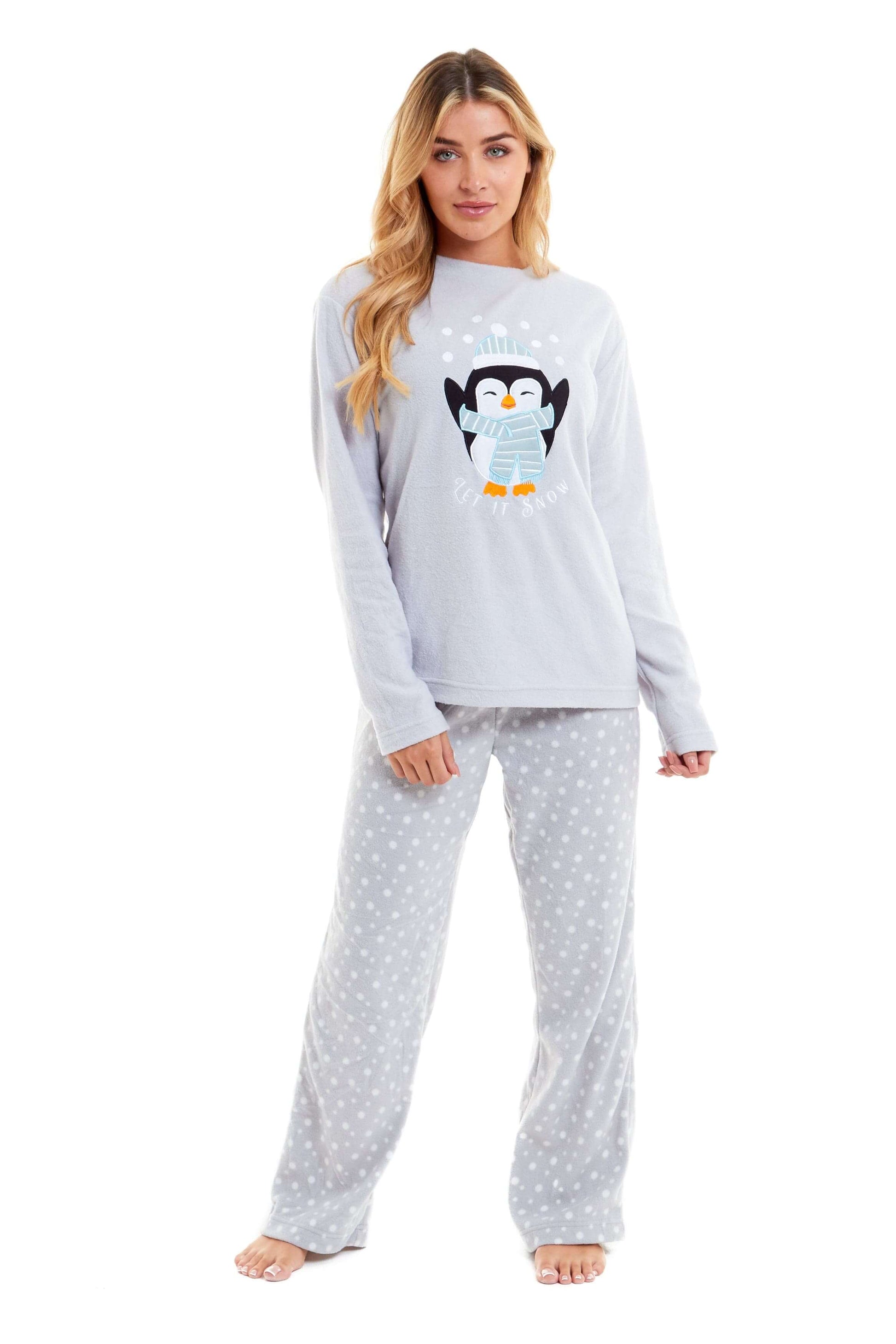 Warm Women's Polar Fleece Penguin Pyjama Set with Hood and Embroidery Fluffy Winter Loungewear Ideal for Christmas Gift Multiple Sizes by Daisy Dreamer. Buy now for £17.00.