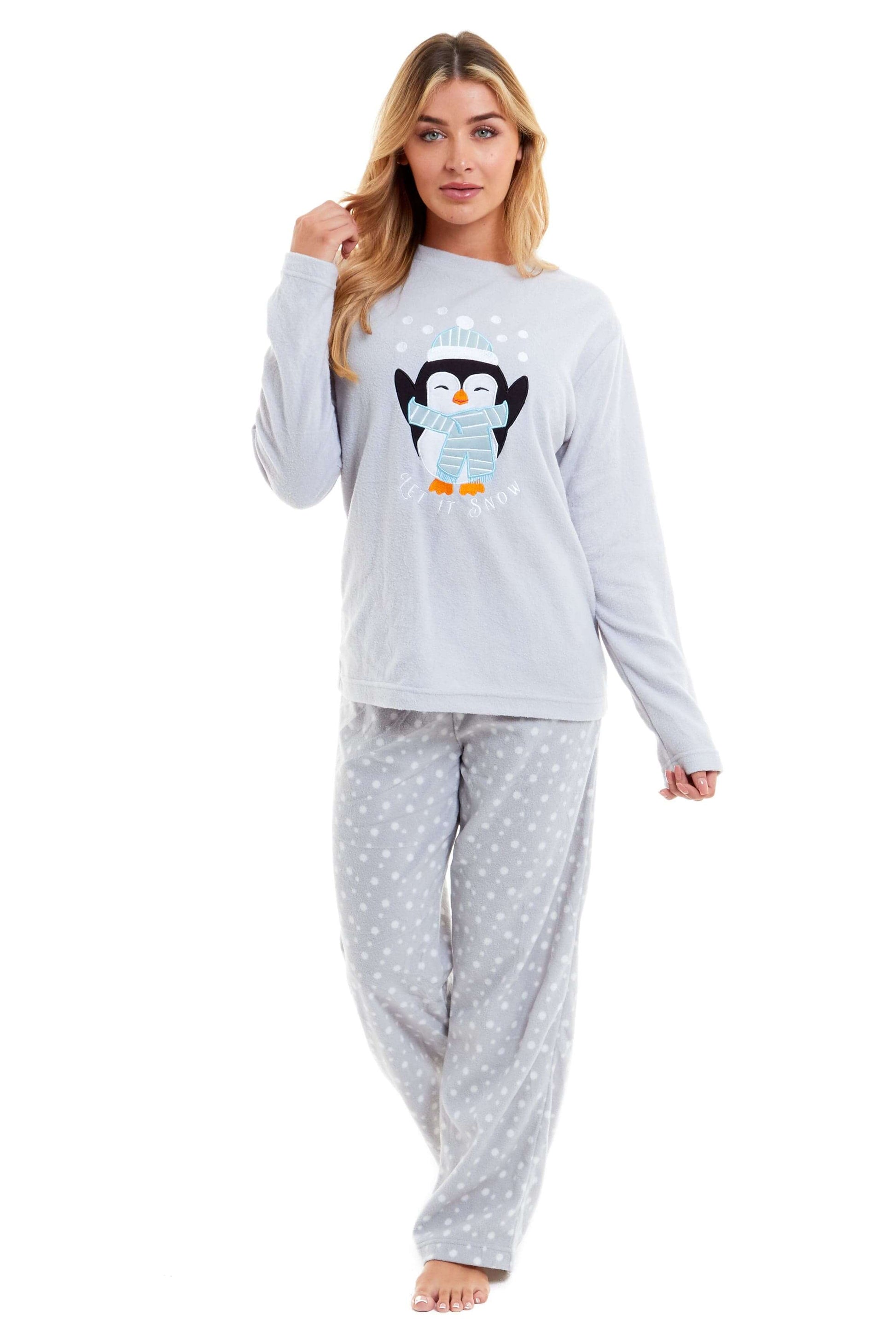 Warm Women's Polar Fleece Penguin Pyjama Set with Hood and Embroidery Fluffy Winter Loungewear Ideal for Christmas Gift Multiple Sizes by Daisy Dreamer. Buy now for £17.00.
