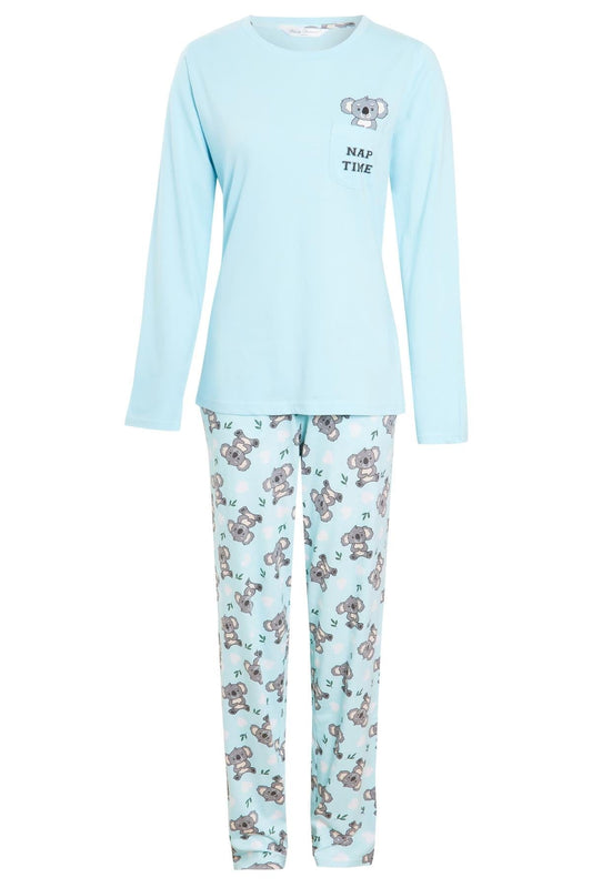 Women's 100% Cotton Koala Bear Print Pyjama Set Comfortable Long Sleeve Top and Elasticated Pants for Sleeping and Lounging Available in Small Medium Large X-Large by Daisy Dreamer. Buy now for £15.00.