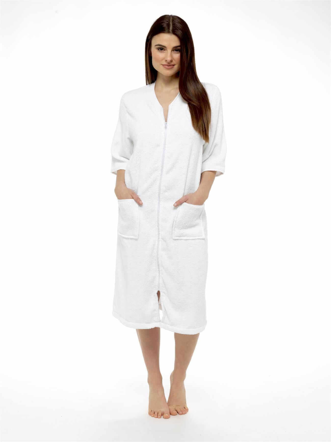 Women's 100 Percent Cotton Terry Towelling Bath Robe Zip Through Ultra Absorbent Soft and Luxurious Dressing Gown Perfect for Post Shower Relaxation by Daisy Dreamer. Buy now for £20.00.