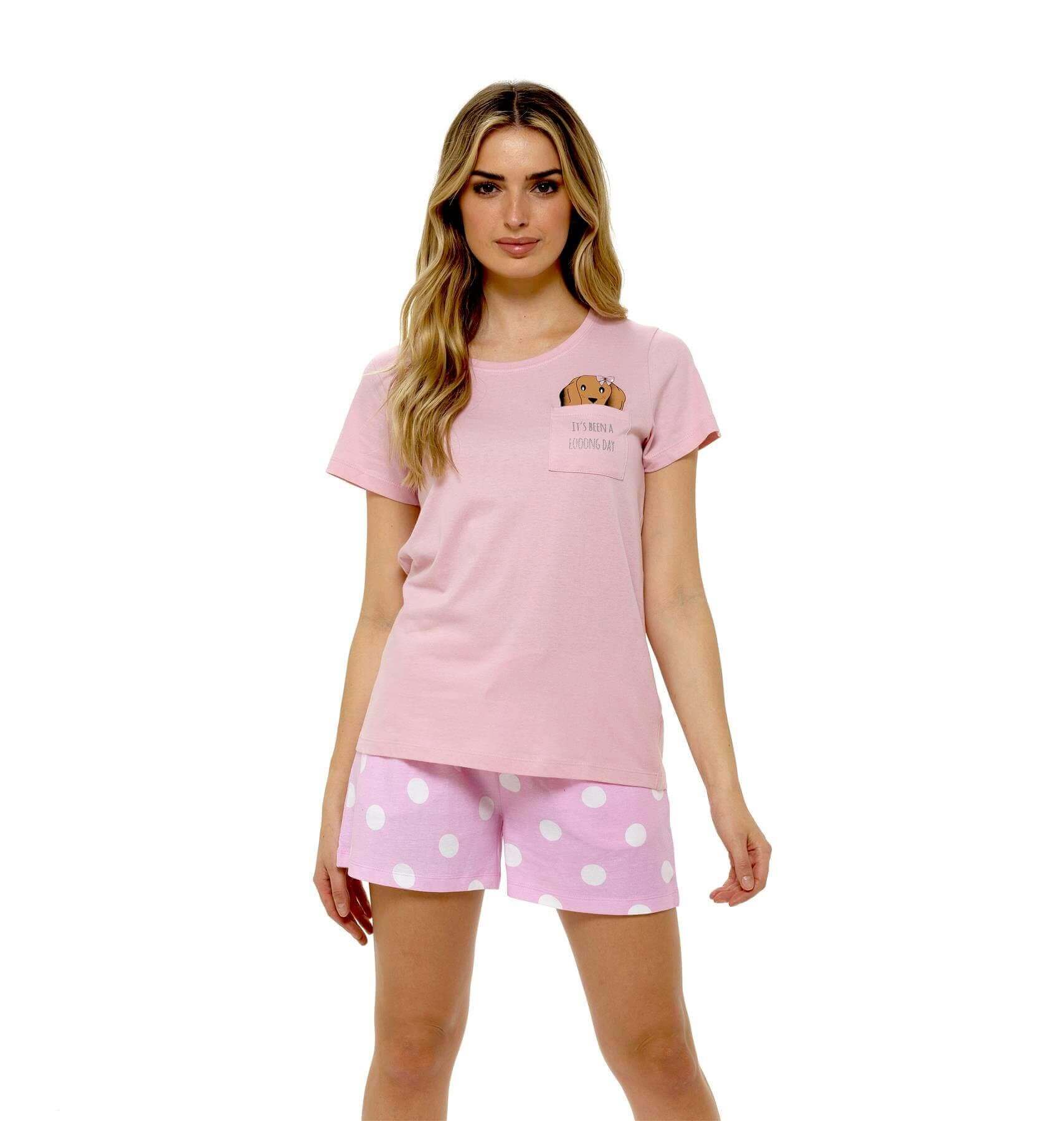 Women's Cotton Sausage Dog Print T Shirt and Shorts Pyjama Set for Summer by Daisy Dreamer Cozy Sleepwear Loungewear Gift for Dog Lovers Multiple Sizes. Buy now for £10.00.
