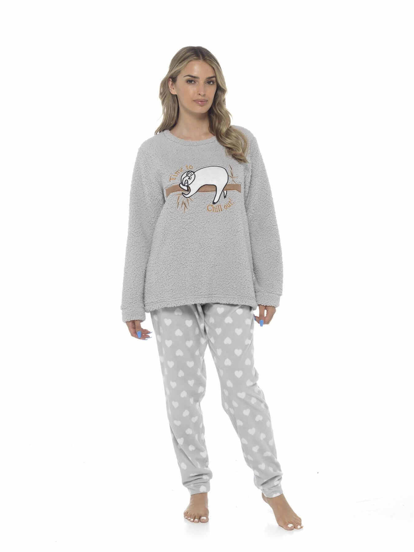 Women's Cozy Sloth Teddy Fleece Pyjama Set Super Soft Warm Loungewear Sleepwear with Trendy Design and Comfortable Fit Pants Perfect for Cold Nights Multiple Sizes by Daisy Dreamer. Buy now for £20.00.