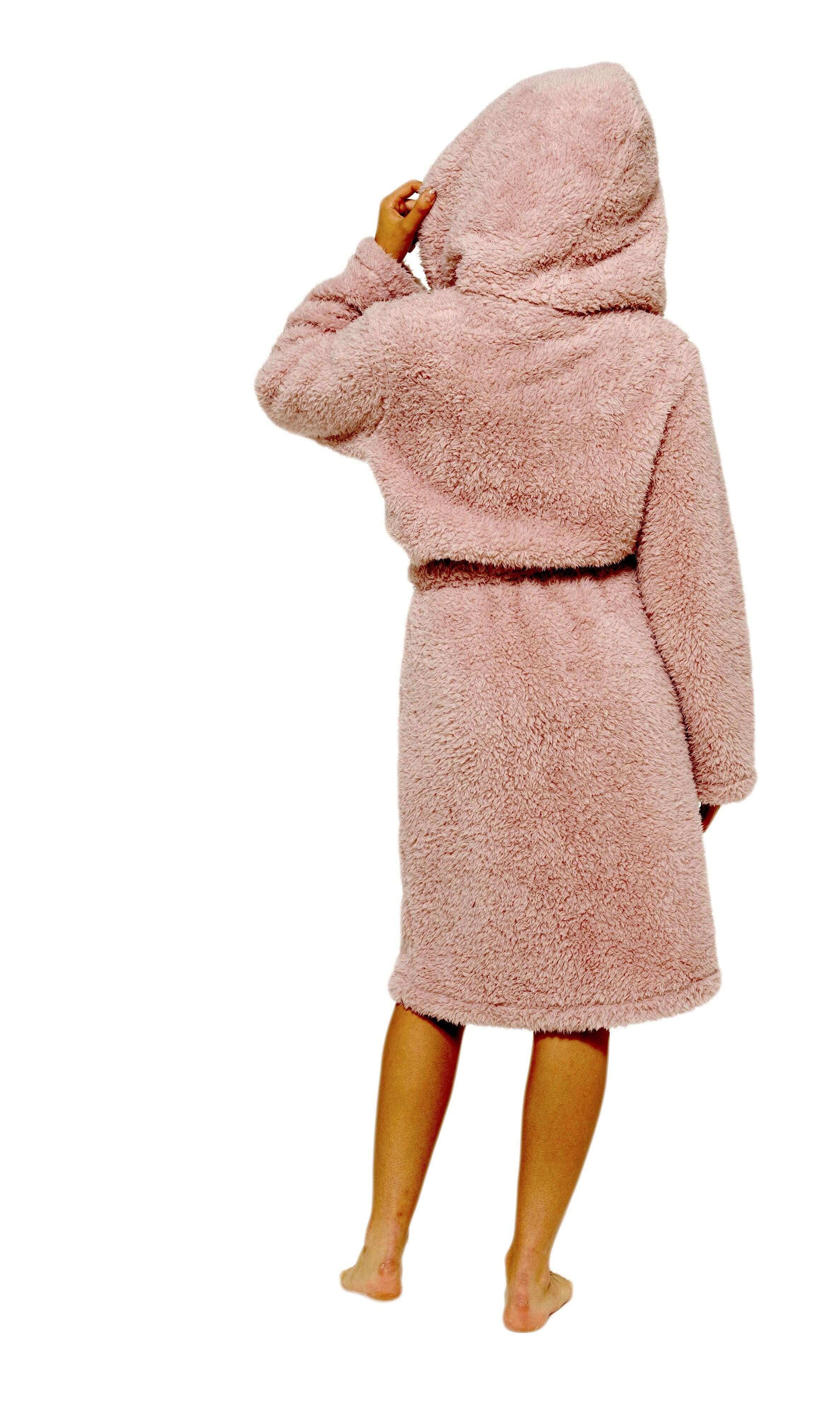 Women's Dusky Pink Teddy Fleece Hooded Robe Ultra Soft Cozy Bathrobe Winter Loungewear Pajamas for Ladies by Daisy Dreamer. Buy now for £20.00.