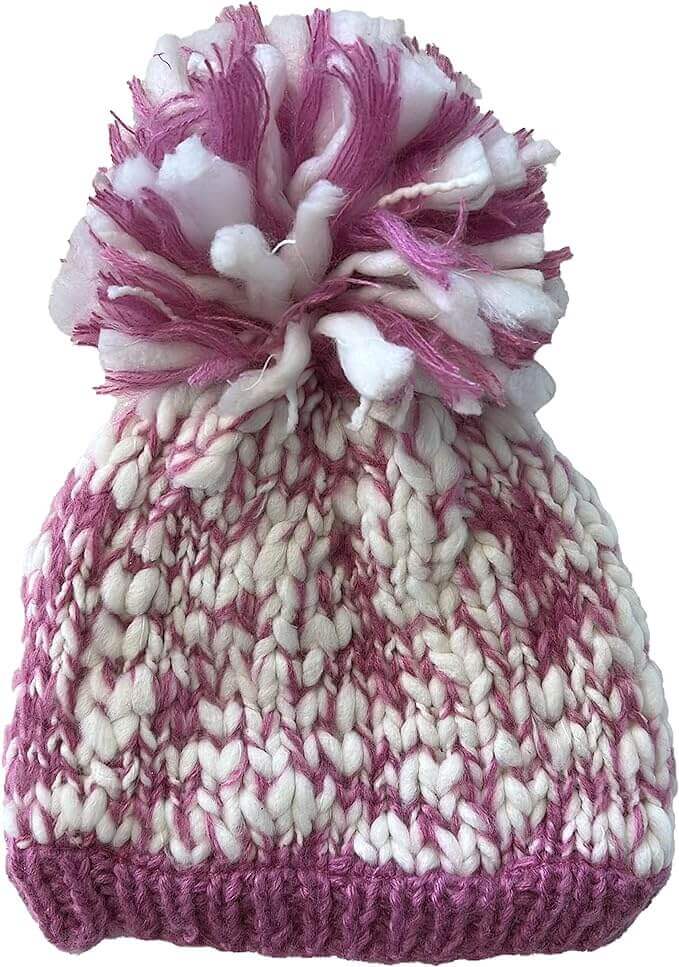 Women's Hand Knitted Daisy Pattern Winter Hat Headband Mittens Set with Pom Pom in Red Green Pink for Outdoor Activities and Holiday Gifts by Sock Stack. Buy now for £8.00.