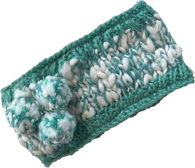 Women's Hand Knitted Daisy Pattern Winter Hat Headband Mittens Set with Pom Pom in Red Green Pink for Outdoor Activities and Holiday Gifts by Sock Stack. Buy now for £8.00.