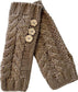 Women's Hand-Knitted Winter Hat Scarf and Hand Warmer Set with Inga Button Design Luxurious Acrylic Adjustable Fit Elegant Brown and Cream by Sock Stack. Buy now for £8.00.
