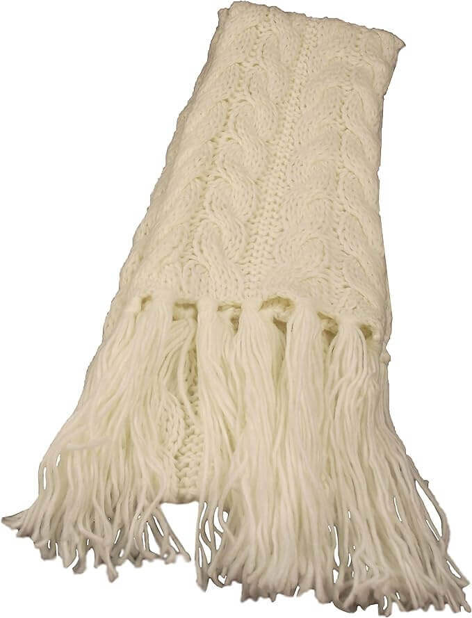 Women's Hand-Knitted Winter Hat Scarf and Hand Warmer Set with Inga Button Design Luxurious Acrylic Adjustable Fit Elegant Brown and Cream by Sock Stack. Buy now for £8.00.