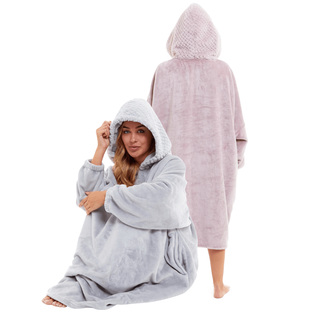 Women's Oversized Plush Hooded Poncho Blanket Cozy Fleece Hoodie with Fur Hood Ideal for Lounging Camping Outdoor Warmth by Daisy Dreamer. Buy now for £21.00.