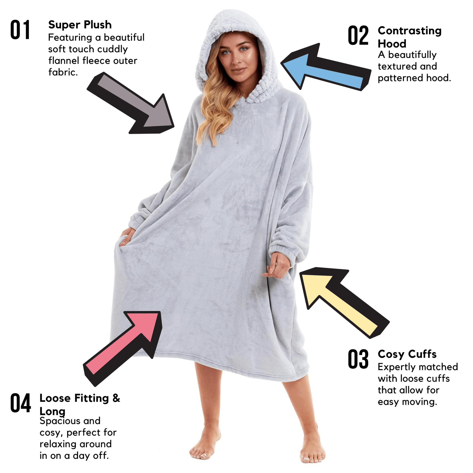Women's Oversized Plush Hooded Poncho Blanket Cozy Fleece Hoodie with Fur Hood Ideal for Lounging Camping Outdoor Warmth by Daisy Dreamer. Buy now for £21.00.