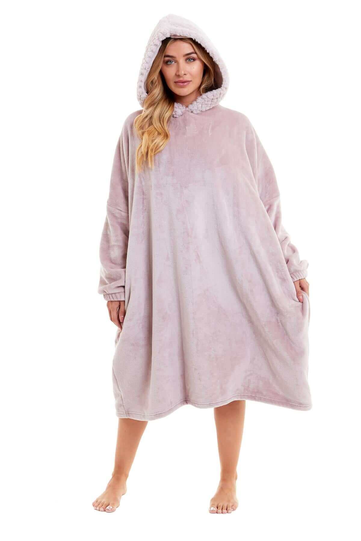 Women's Oversized Plush Hooded Poncho Blanket Cozy Fleece Hoodie with Fur Hood Ideal for Lounging Camping Outdoor Warmth by Daisy Dreamer. Buy now for £21.00.