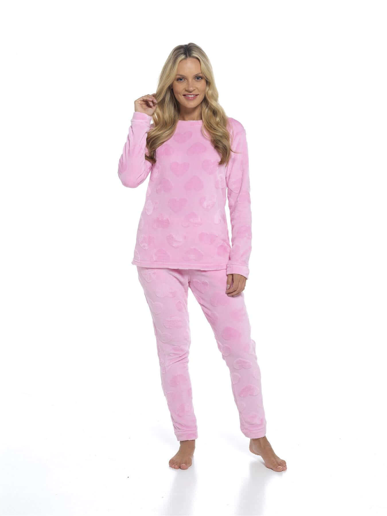 Women's Super Soft Heart Fleece Pyjamas Set Cozy Plush Loungewear Top and Pants Warm Teddy Fleece PJs for Lounging and Sleeping by Daisy Dreamer. Buy now for £20.00.
