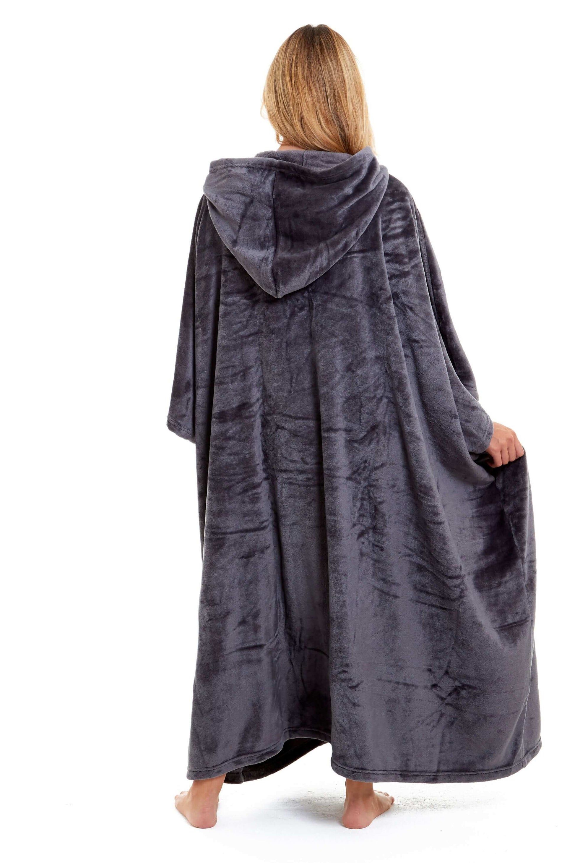Women's Super Soft Oversized Hooded Poncho Blanket Navy Charcoal Flannel Fleece Cozy Loungewear Nightwear Warm Hoodie One Size Fits Most Adults by Daisy Dreamer. Buy now for £20.00.