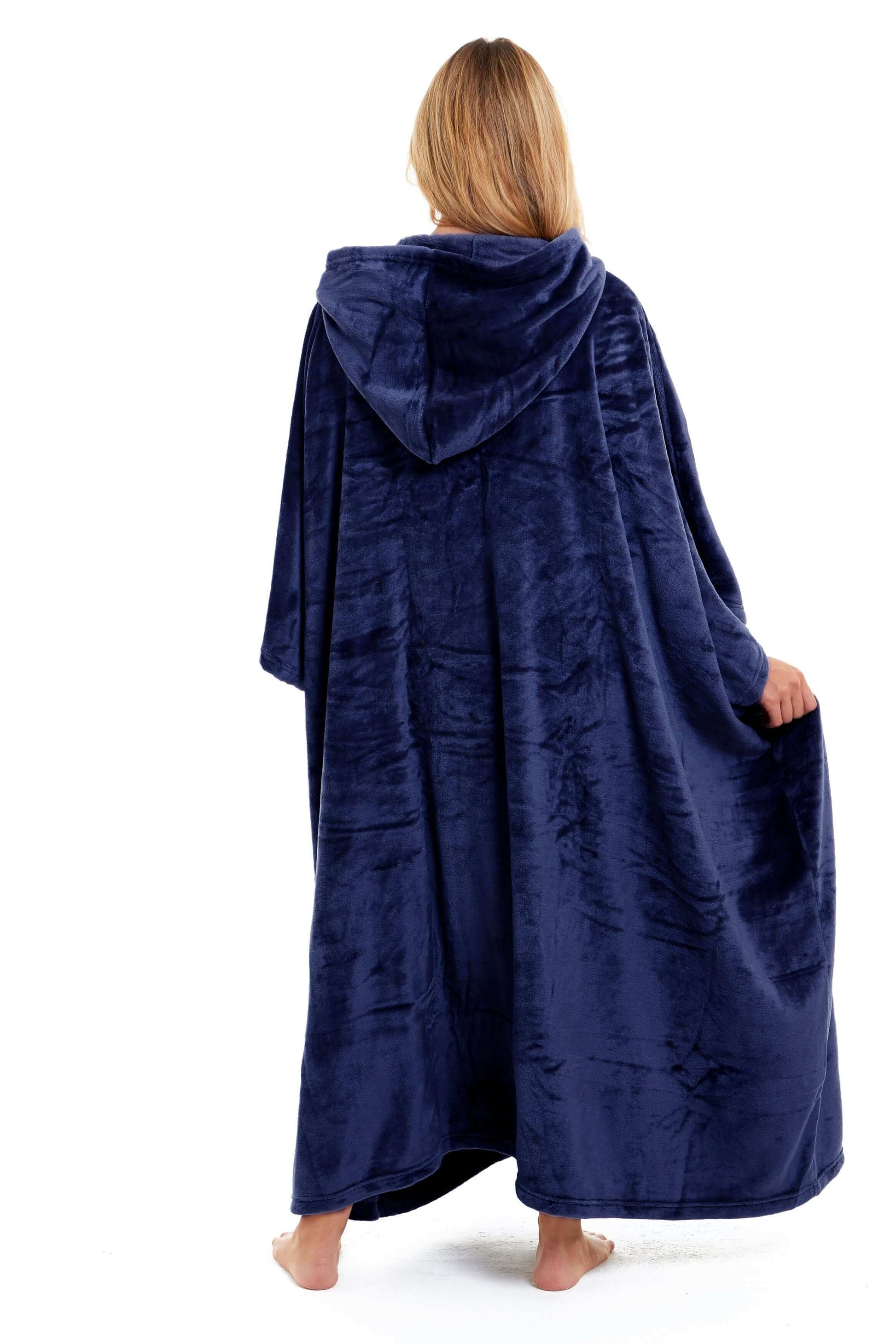 Women's Super Soft Oversized Hooded Poncho Blanket Navy Charcoal Flannel Fleece Cozy Loungewear Nightwear Warm Hoodie One Size Fits Most Adults by Daisy Dreamer. Buy now for £20.00.