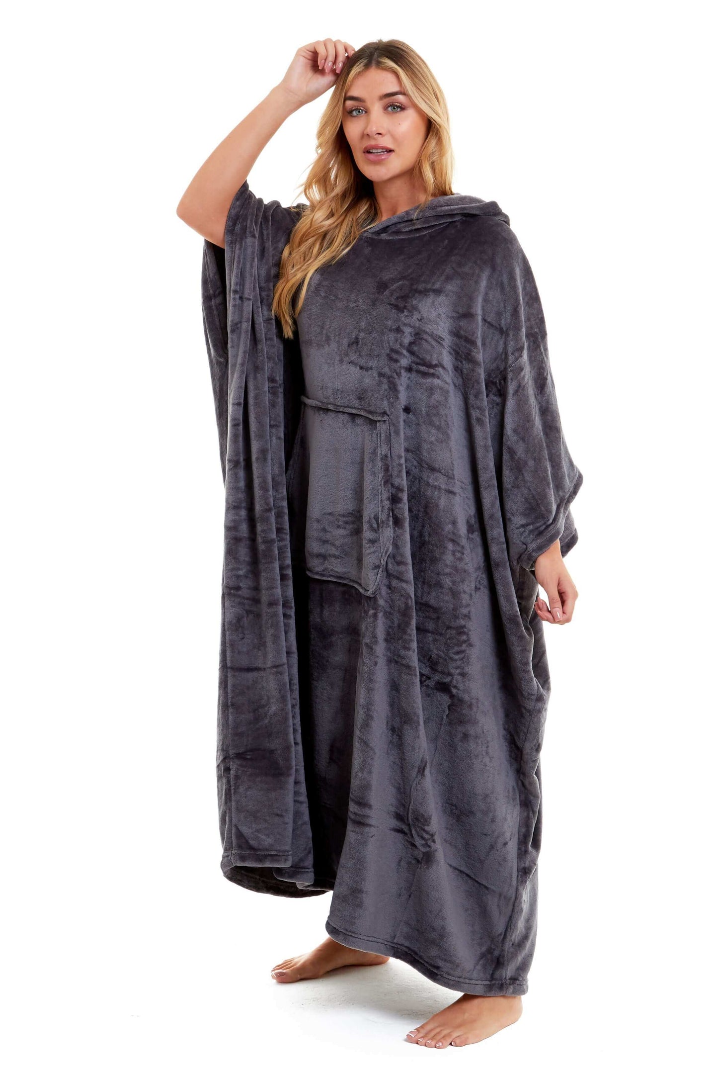 Women's Super Soft Oversized Hooded Poncho Blanket Navy Charcoal Flannel Fleece Cozy Loungewear Nightwear Warm Hoodie One Size Fits Most Adults by Daisy Dreamer. Buy now for £20.00.