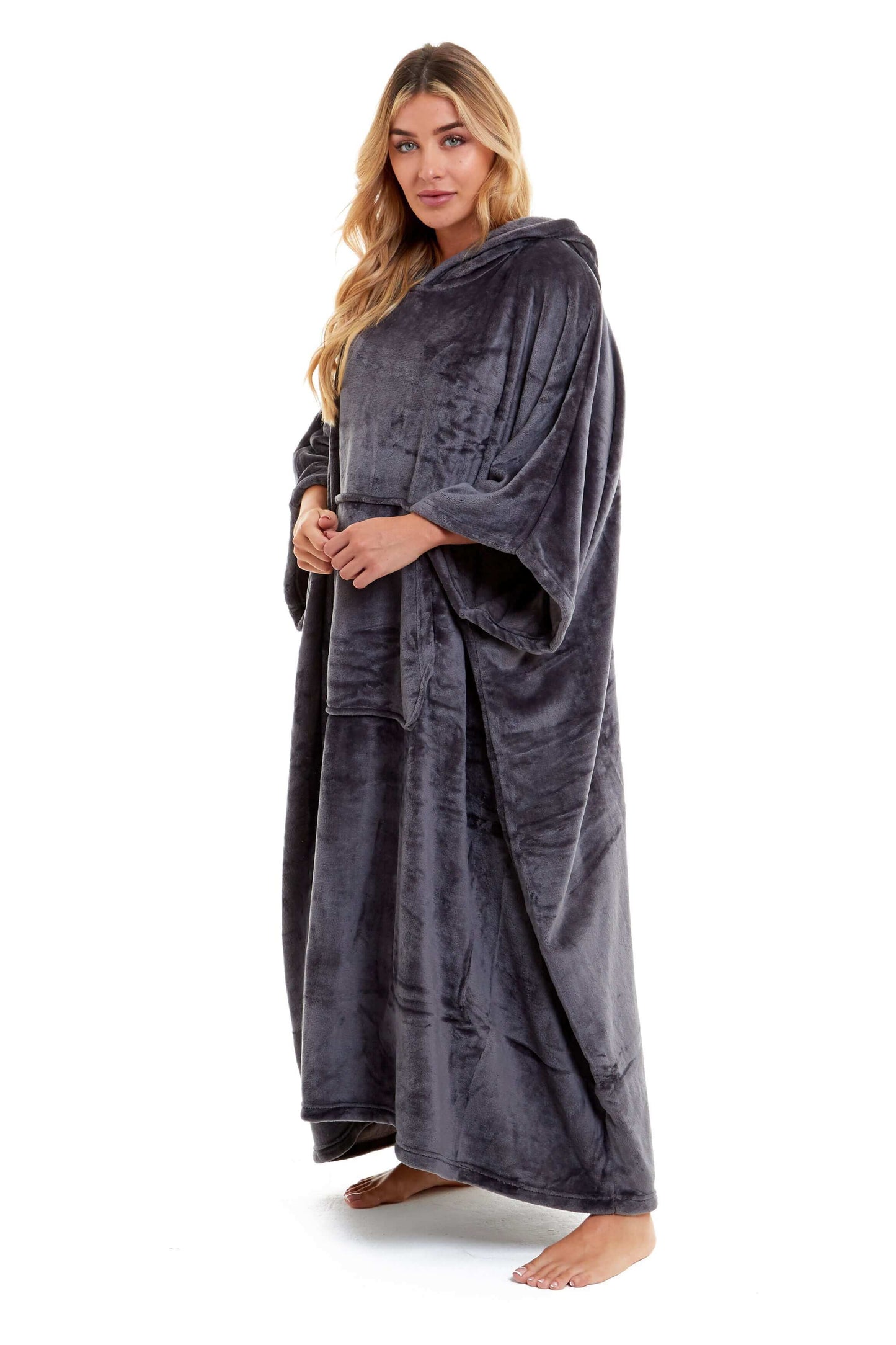 Women's Super Soft Oversized Hooded Poncho Blanket Navy Charcoal Flannel Fleece Cozy Loungewear Nightwear Warm Hoodie One Size Fits Most Adults by Daisy Dreamer. Buy now for £20.00.