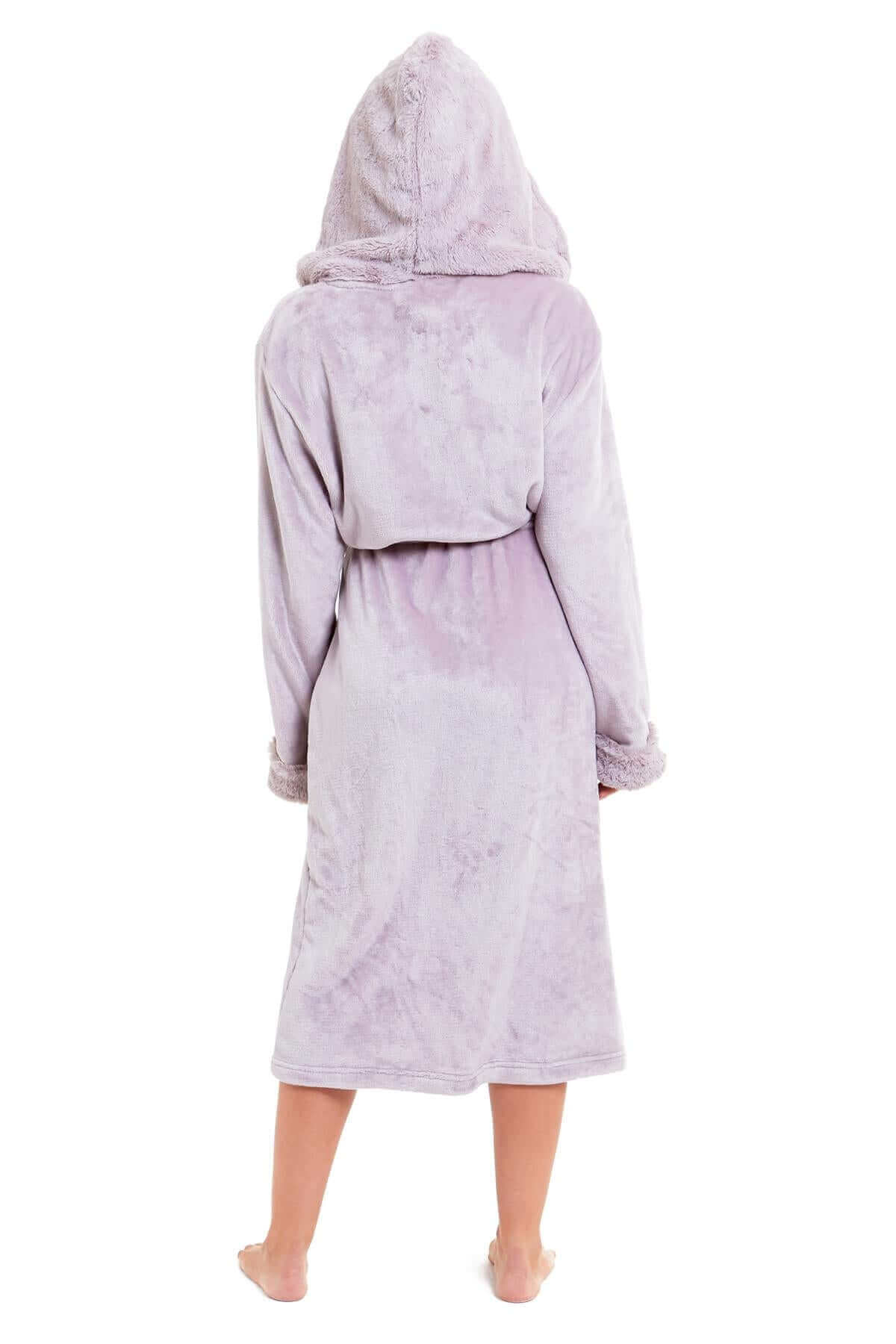 Women's Super Soft Plush Fleece Faux Fur Hooded Robe Luxurious Loungewear Bathrobe for Spa Hotel Home Pink Grey Sizes S-XL by Daisy Dreamer. Buy now for £20.00.