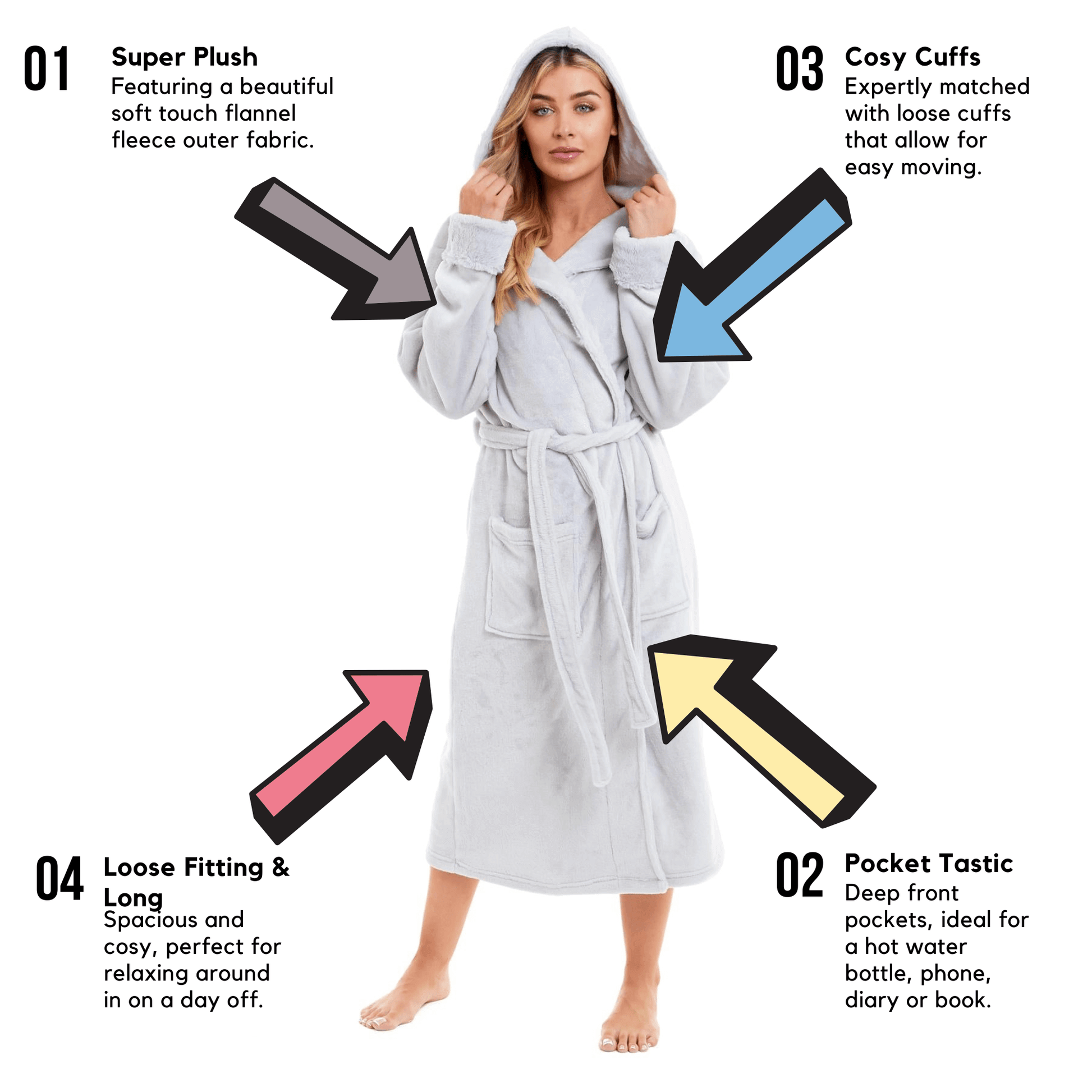 Women's Super Soft Plush Fleece Faux Fur Hooded Robe Luxurious Loungewear Bathrobe for Spa Hotel Home Pink Grey Sizes S-XL by Daisy Dreamer. Buy now for £20.00.