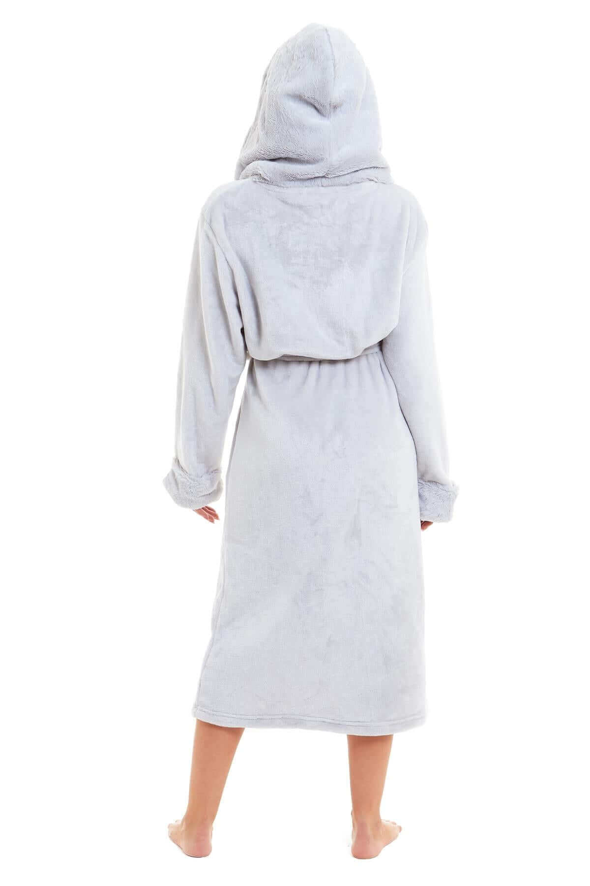 Women's Super Soft Plush Fleece Faux Fur Hooded Robe Luxurious Loungewear Bathrobe for Spa Hotel Home Pink Grey Sizes S-XL by Daisy Dreamer. Buy now for £20.00.
