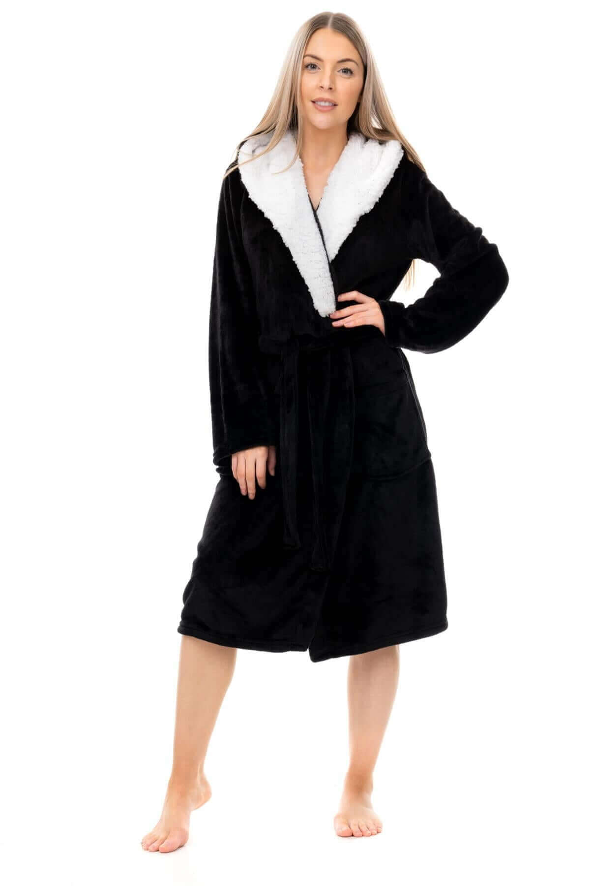 Women's Super Soft Plush Fleece Hooded Bathrobe Fluffy Velvet Loungewear Long Sleeve Cosy Winter Dressing Gown Spa Essential by Daisy Dreamer. Buy now for £20.00.