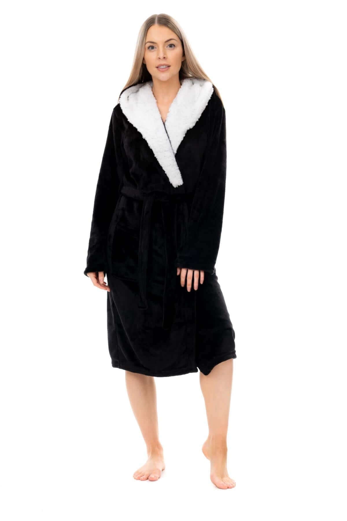 Women's Super Soft Plush Fleece Hooded Bathrobe Fluffy Velvet Loungewear Long Sleeve Cosy Winter Dressing Gown Spa Essential by Daisy Dreamer. Buy now for £20.00.