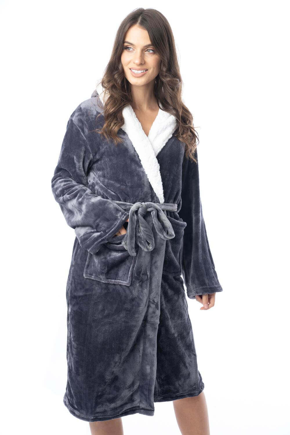 Women's Super Soft Plush Fleece Hooded Bathrobe Fluffy Velvet Loungewear Long Sleeve Cosy Winter Dressing Gown Spa Essential by Daisy Dreamer. Buy now for £20.00.