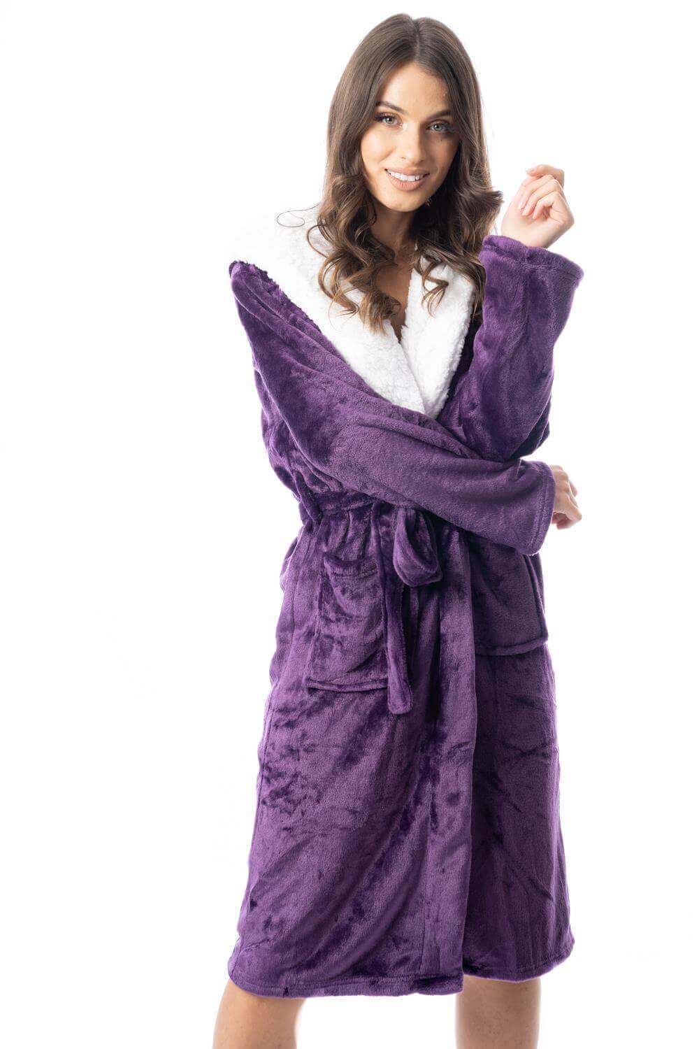 Women's Super Soft Plush Fleece Hooded Bathrobe Fluffy Velvet Loungewear Long Sleeve Cosy Winter Dressing Gown Spa Essential by Daisy Dreamer. Buy now for £20.00.