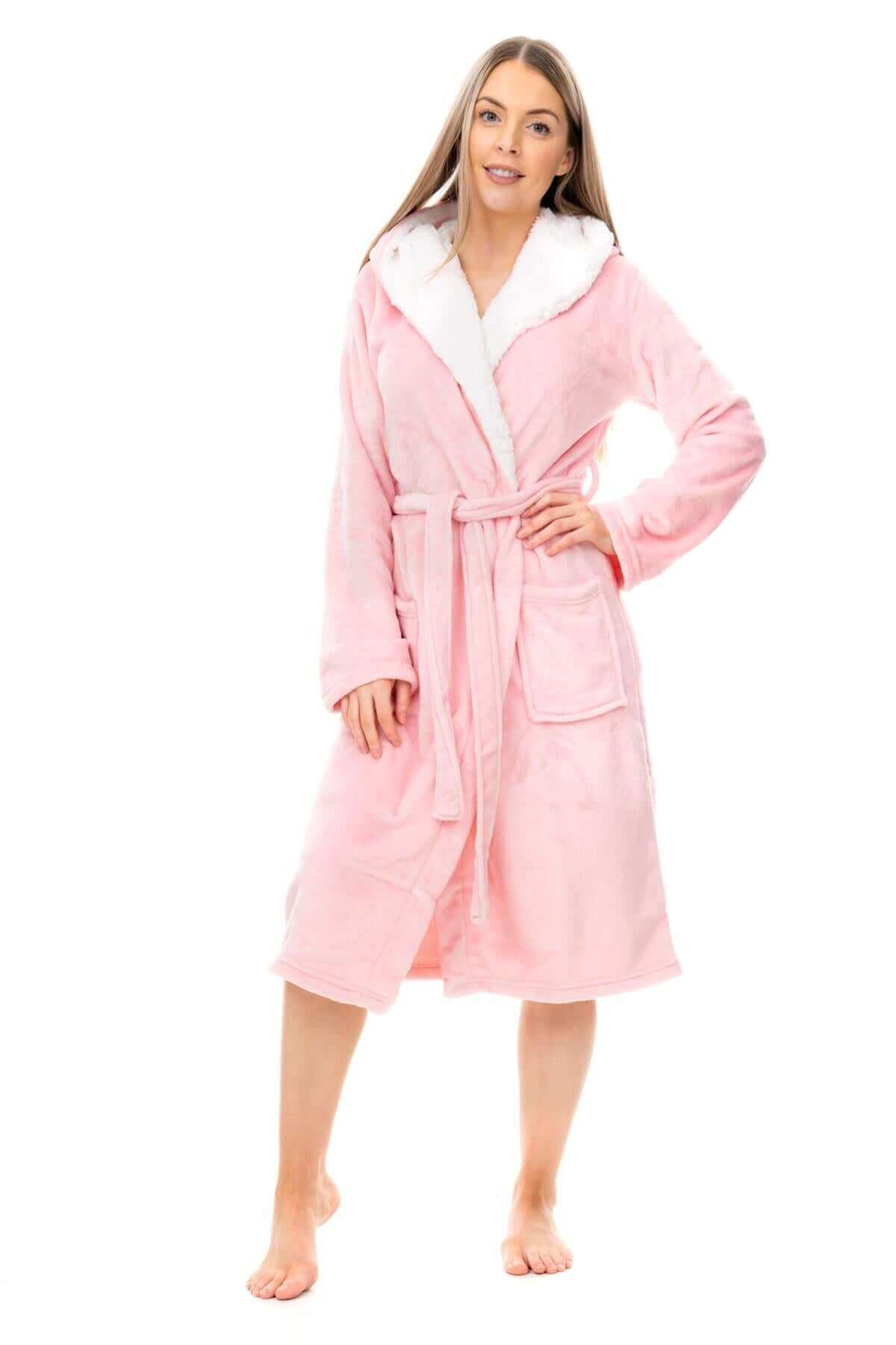 Women's Super Soft Plush Fleece Hooded Bathrobe Fluffy Velvet Loungewear Long Sleeve Cosy Winter Dressing Gown Spa Essential by Daisy Dreamer. Buy now for £20.00.