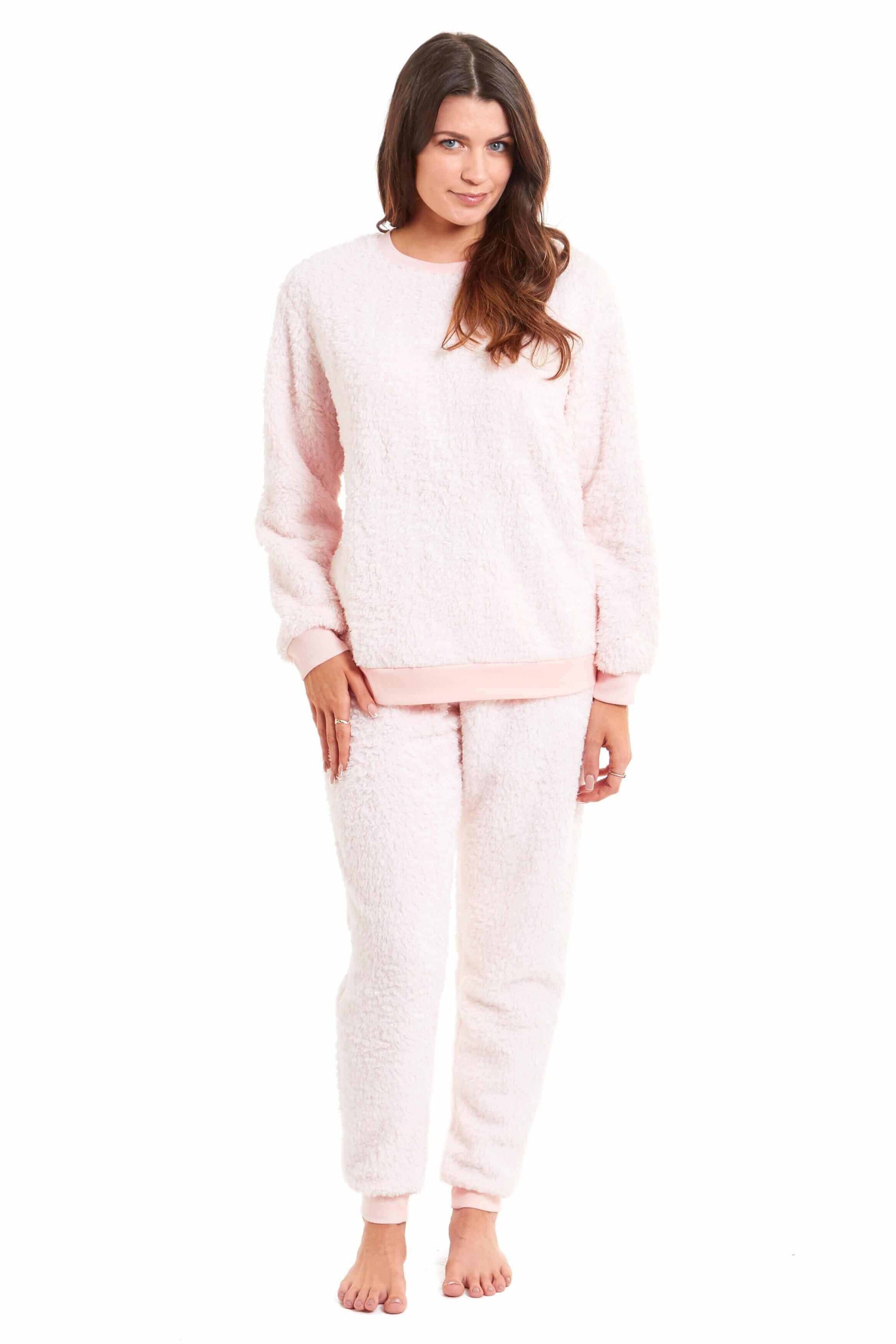 Women's Super Soft Teddy Fleece Lounge Set Fluffy Crew Neck Pyjama and Stretchable Loungewear in Grey Pink Ideal Nightwear Gift Available in S M L XL Sizes Daisy Dreamer. Buy now for £20.00.