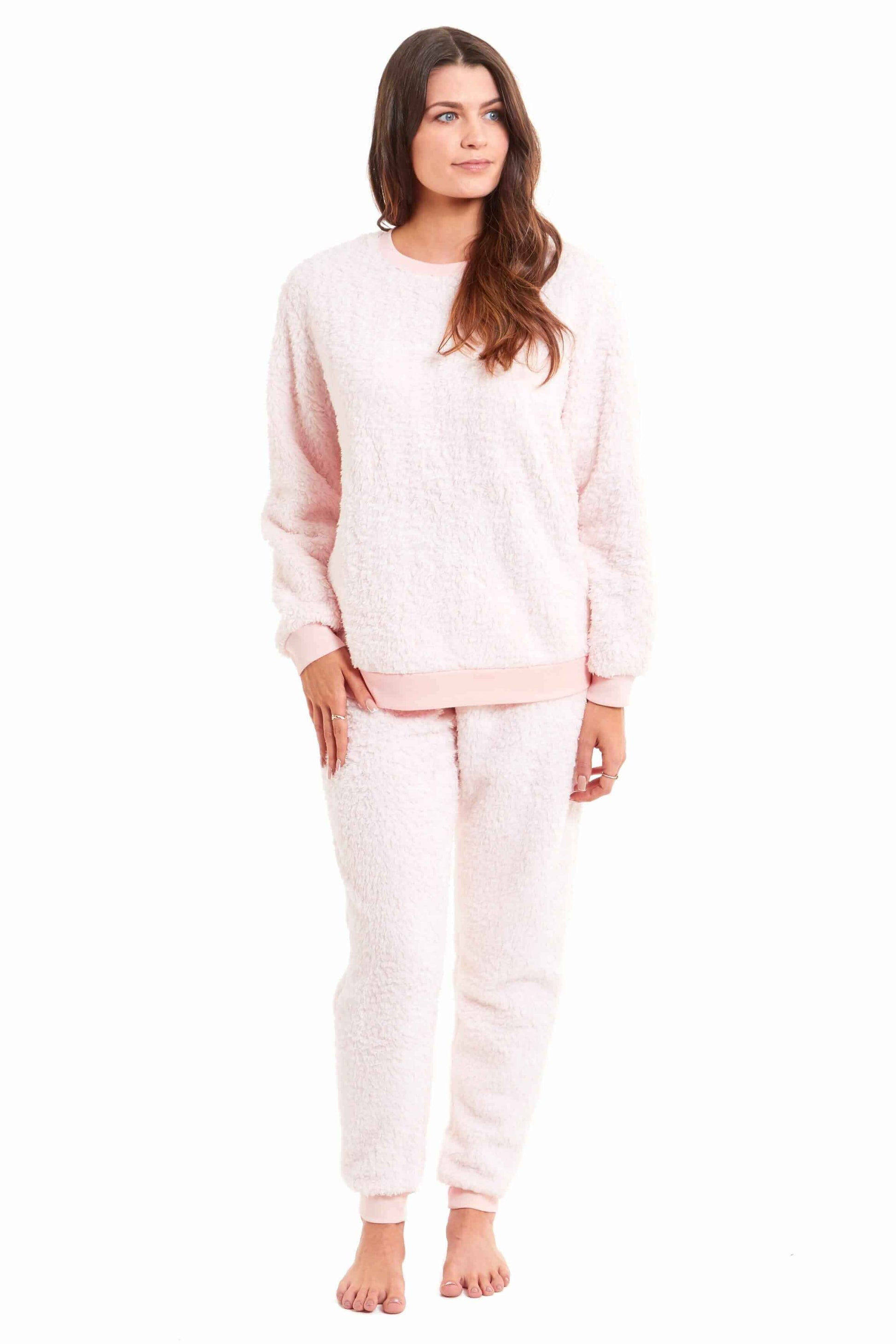 Women's Super Soft Teddy Fleece Lounge Set Fluffy Crew Neck Pyjama and Stretchable Loungewear in Grey Pink Ideal Nightwear Gift Available in S M L XL Sizes Daisy Dreamer. Buy now for £20.00.
