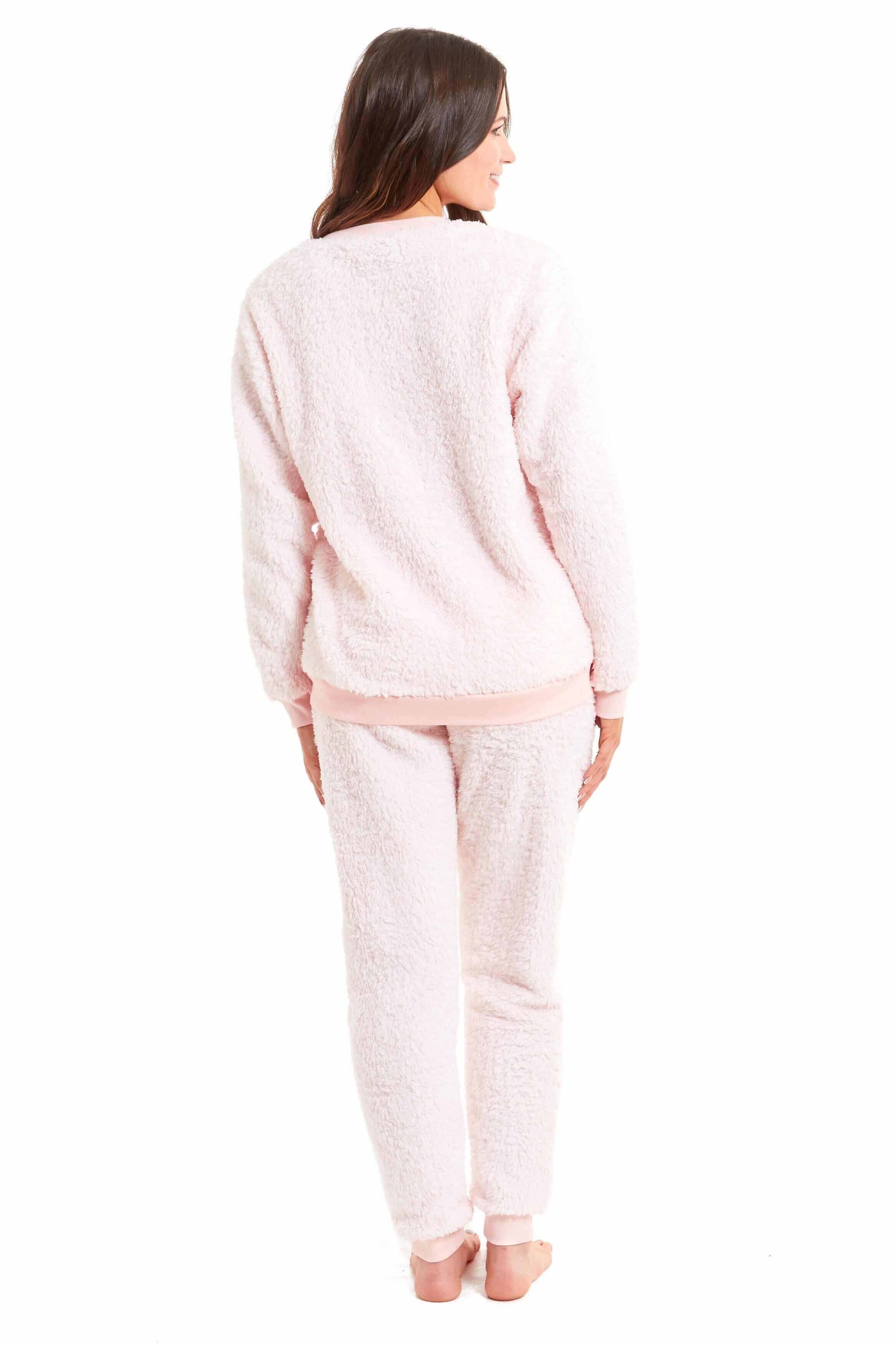 Women's Super Soft Teddy Fleece Lounge Set Fluffy Crew Neck Pyjama and Stretchable Loungewear in Grey Pink Ideal Nightwear Gift Available in S M L XL Sizes Daisy Dreamer. Buy now for £20.00.