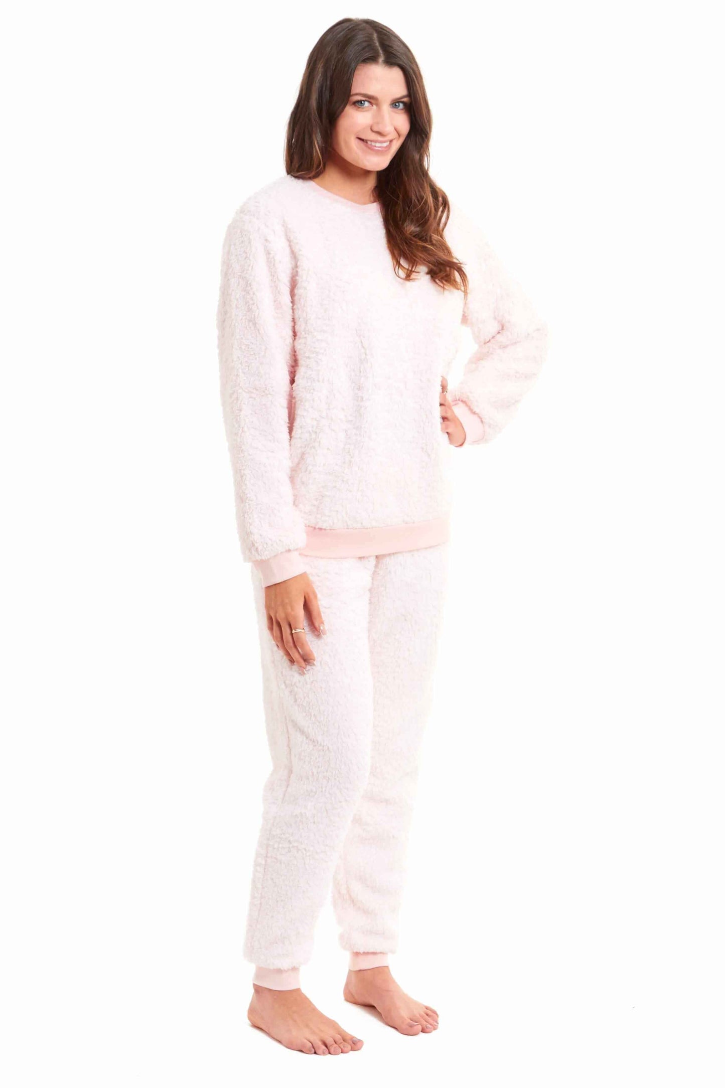 Women's Super Soft Teddy Fleece Lounge Set Fluffy Crew Neck Pyjama and Stretchable Loungewear in Grey Pink Ideal Nightwear Gift Available in S M L XL Sizes Daisy Dreamer. Buy now for £20.00.