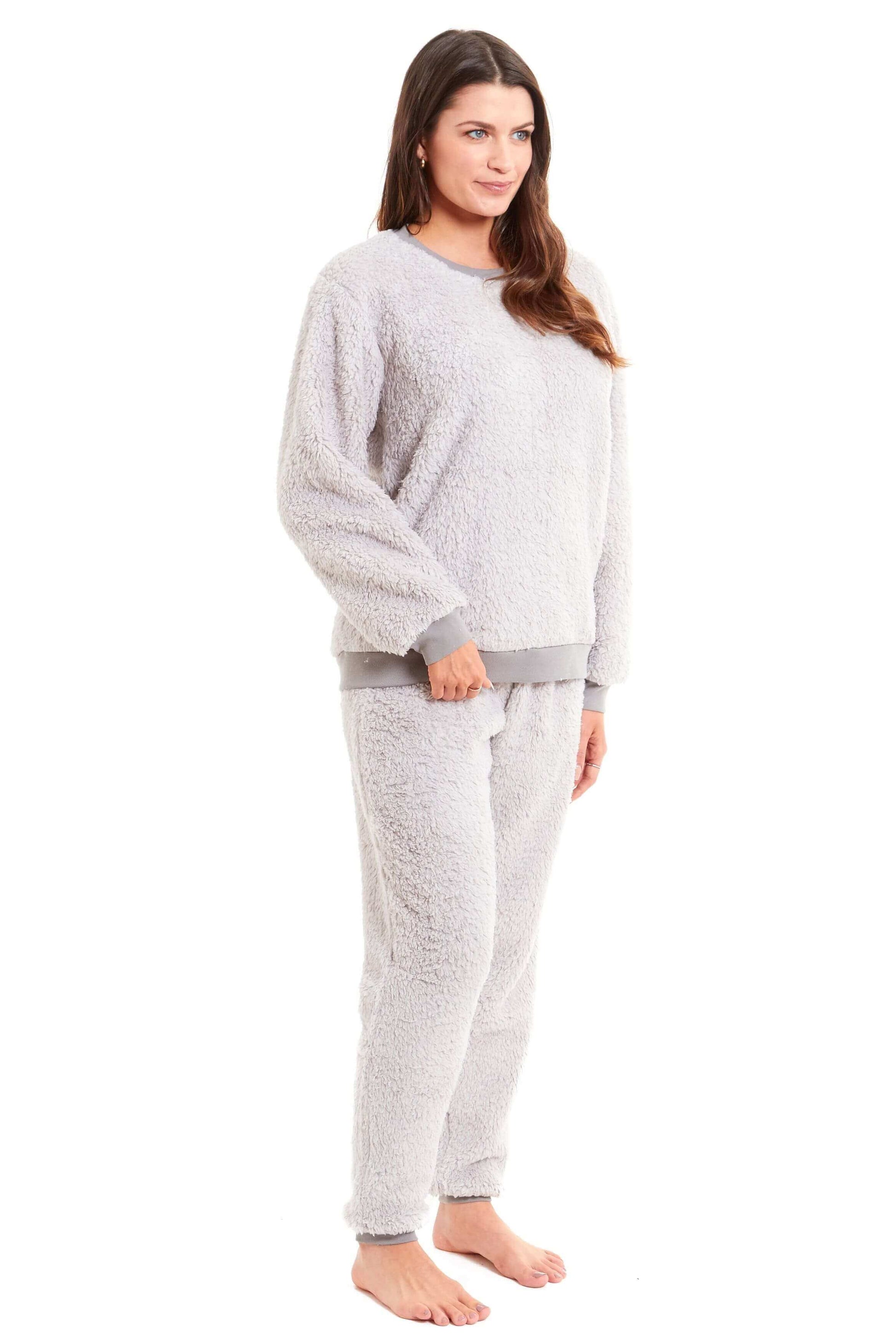 Women's Super Soft Teddy Fleece Lounge Set Fluffy Crew Neck Pyjama and Stretchable Loungewear in Grey Pink Ideal Nightwear Gift Available in S M L XL Sizes Daisy Dreamer. Buy now for £20.00.