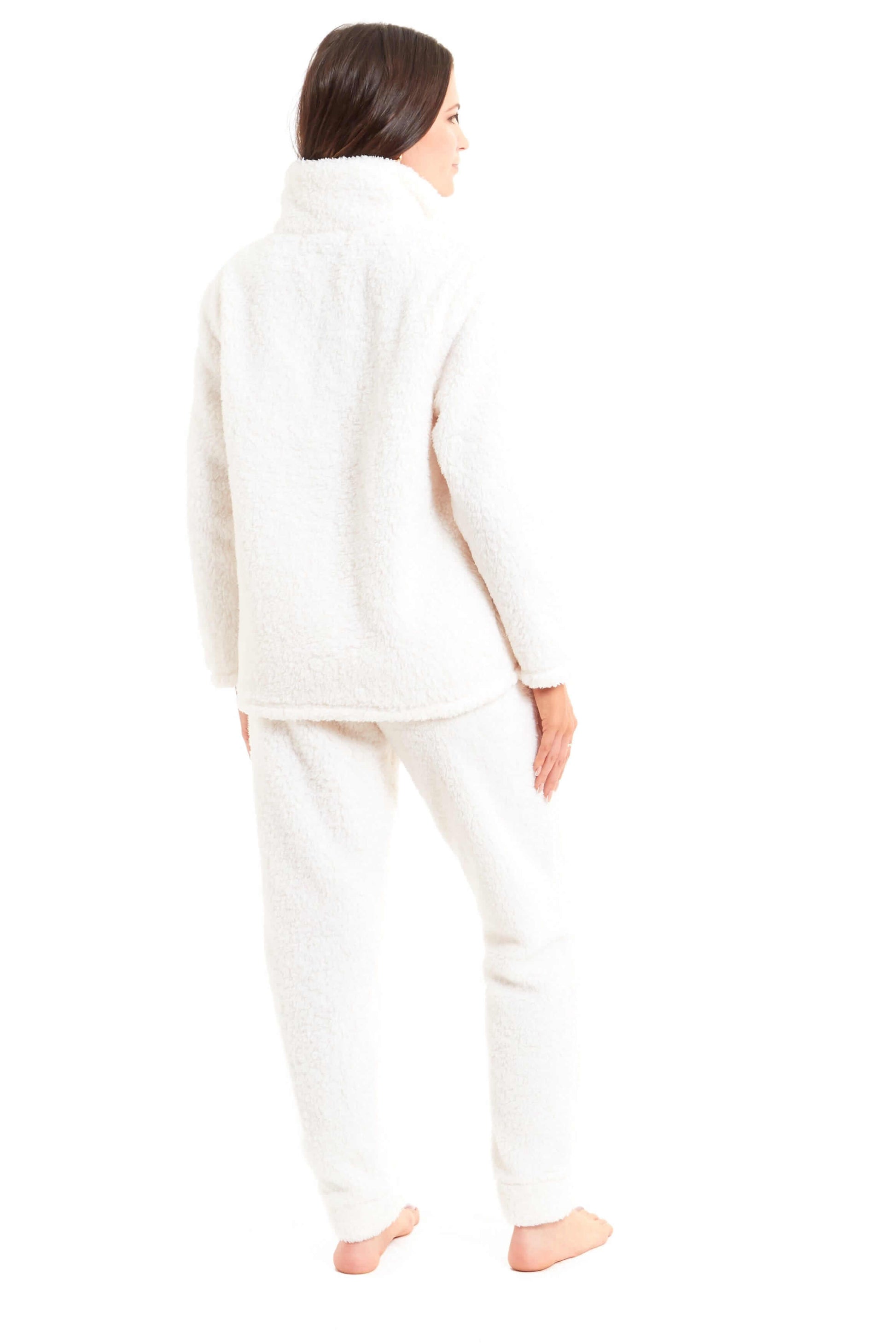 Women's Super Soft Teddy Fleece Loungewear Set Cozy Elasticated Waistband Pants and Zip Front Top in Pink Grey Cream Luxurious Nightwear by Daisy Dreamer. Buy now for £20.00.