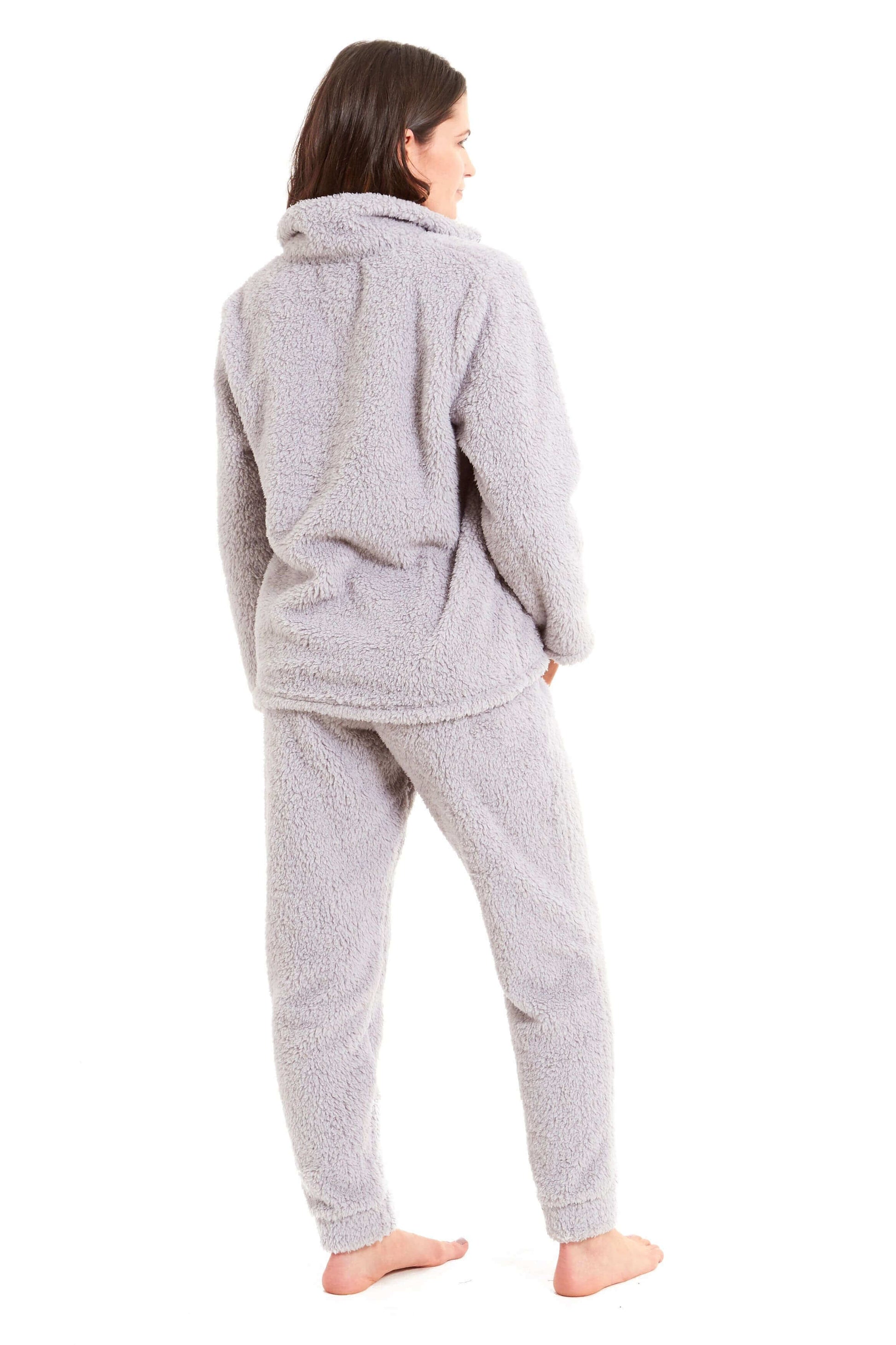 Women's Super Soft Teddy Fleece Loungewear Set Cozy Elasticated Waistband Pants and Zip Front Top in Pink Grey Cream Luxurious Nightwear by Daisy Dreamer. Buy now for £20.00.