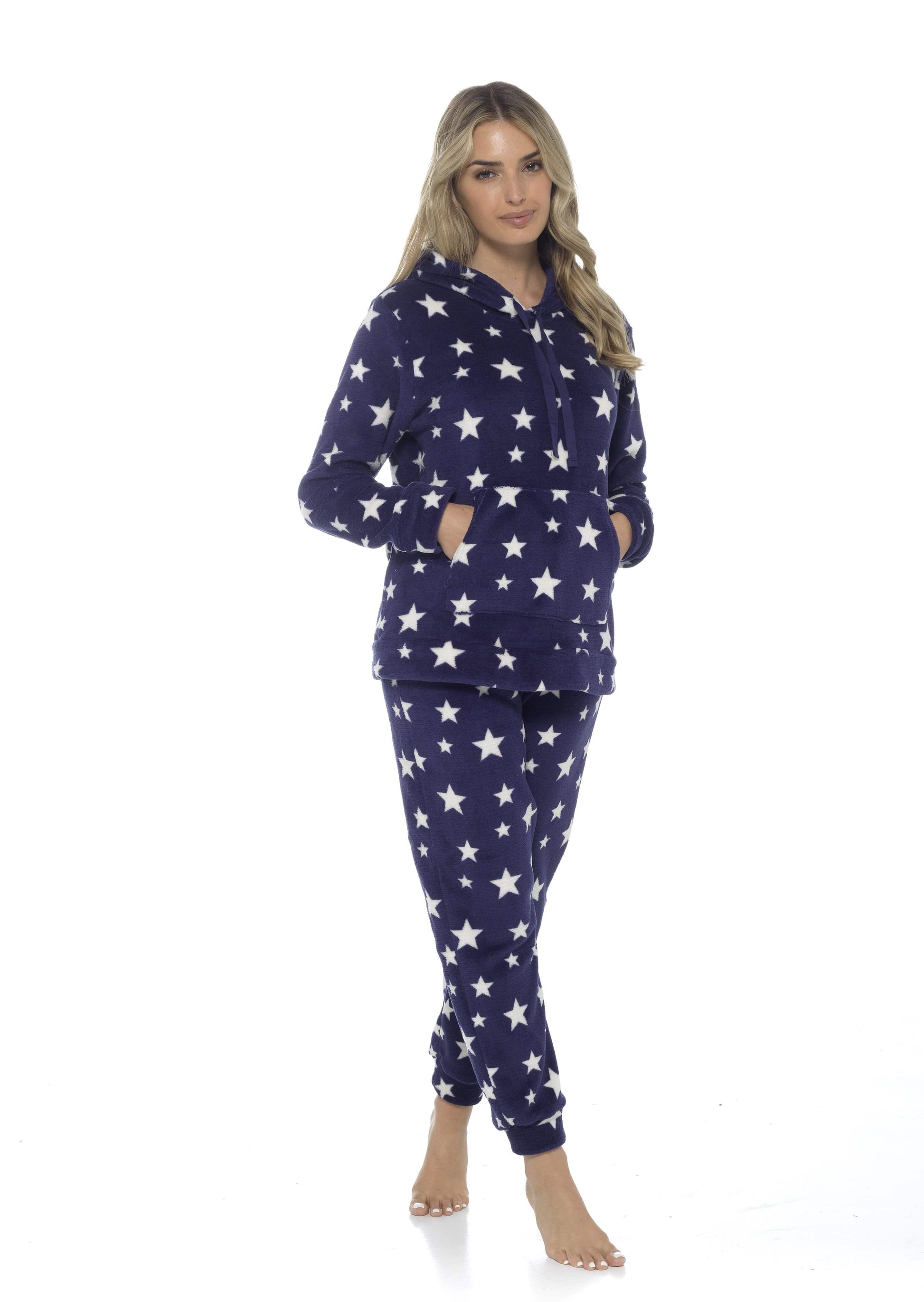 Women's Ultra-Soft Plush Fleece Hooded Pyjama Set with Star Design Cozy Nightwear Stretchable Loungewear Ideal Gift Multiple Sizes and Colors by Daisy Dreamer. Buy now for £20.00.