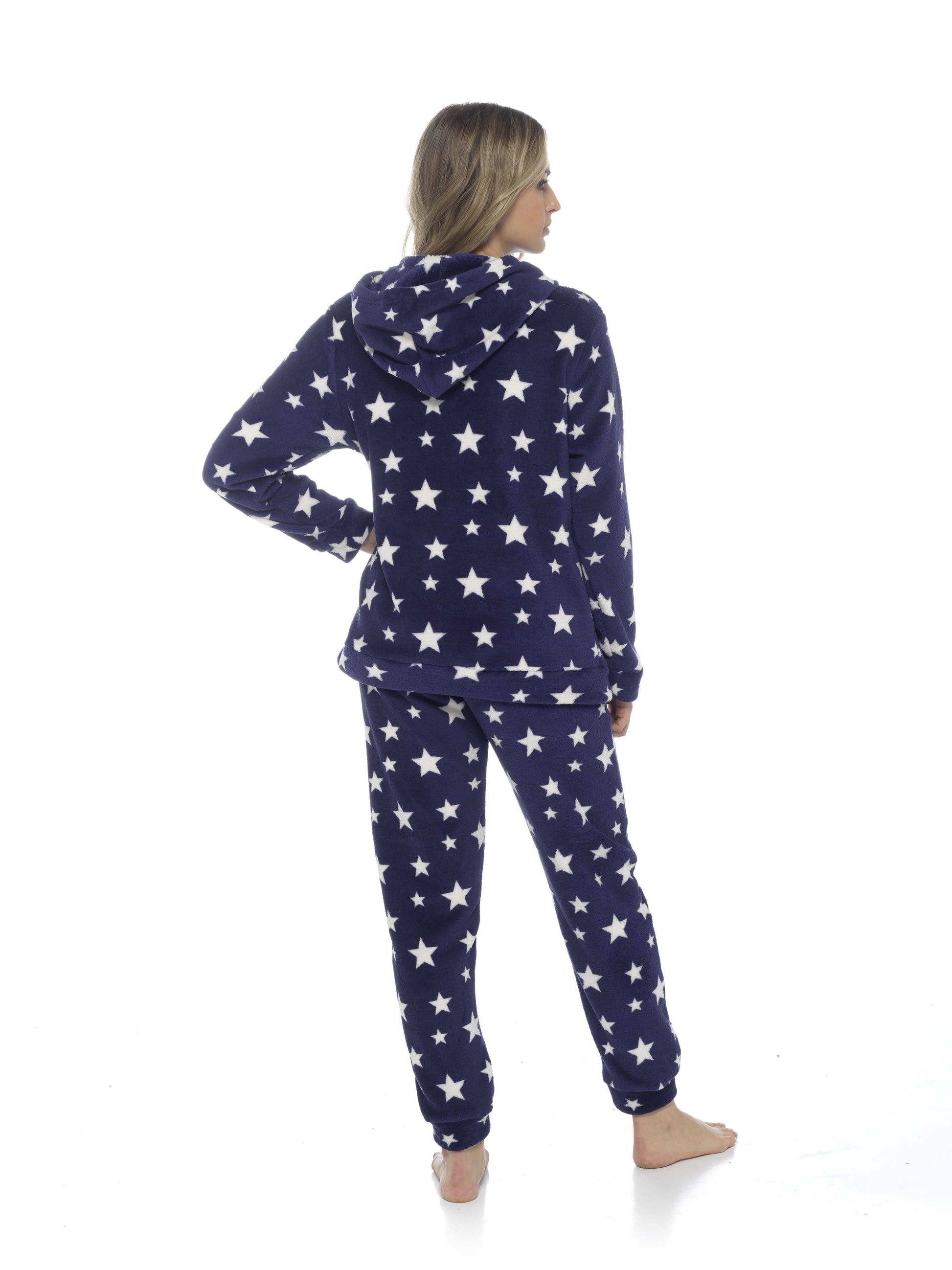 Women's Ultra-Soft Plush Fleece Hooded Pyjama Set with Star Design Cozy Nightwear Stretchable Loungewear Ideal Gift Multiple Sizes and Colors by Daisy Dreamer. Buy now for £20.00.