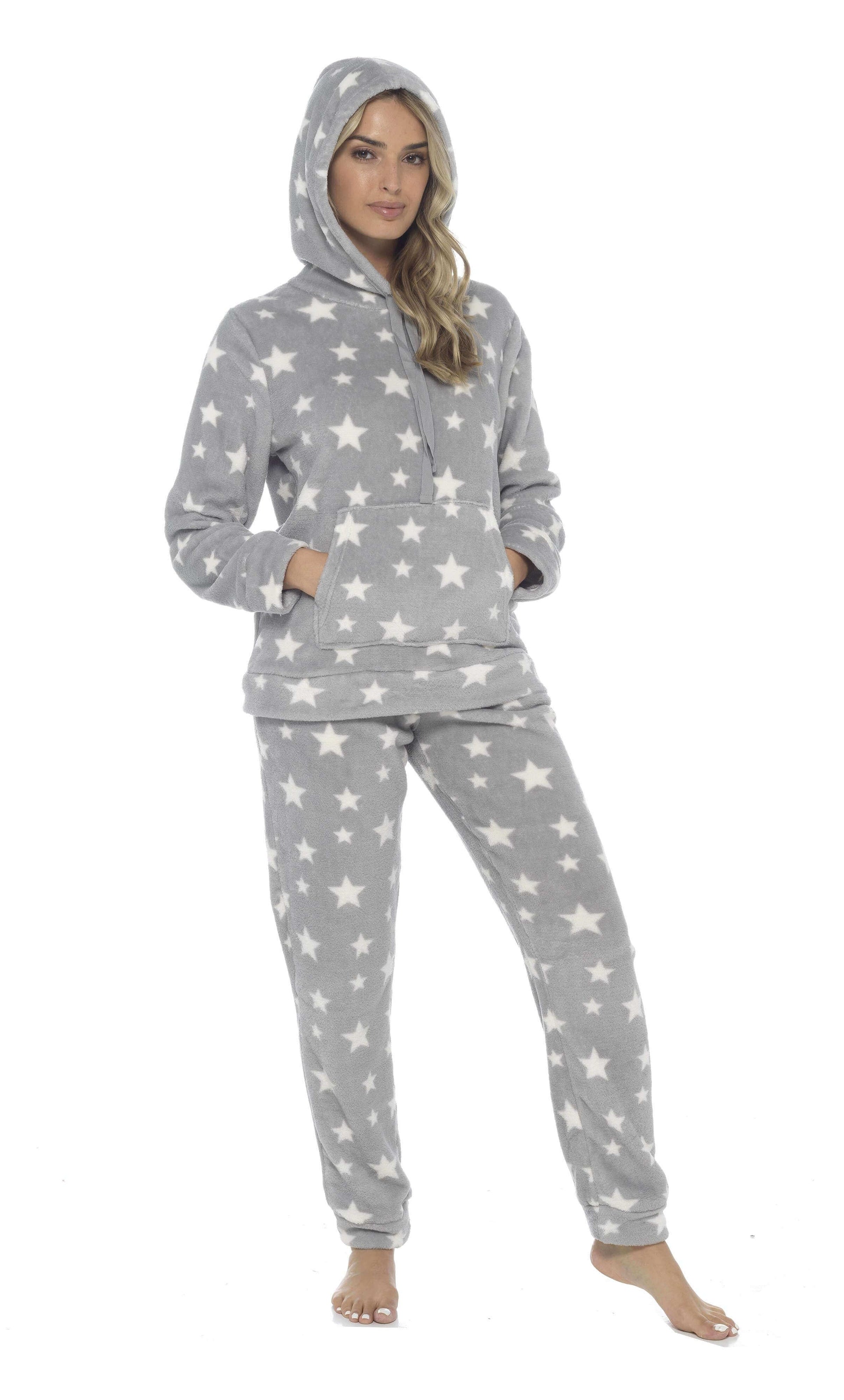 Women's Ultra-Soft Plush Fleece Hooded Pyjama Set with Star Design Cozy Nightwear Stretchable Loungewear Ideal Gift Multiple Sizes and Colors by Daisy Dreamer. Buy now for £20.00.