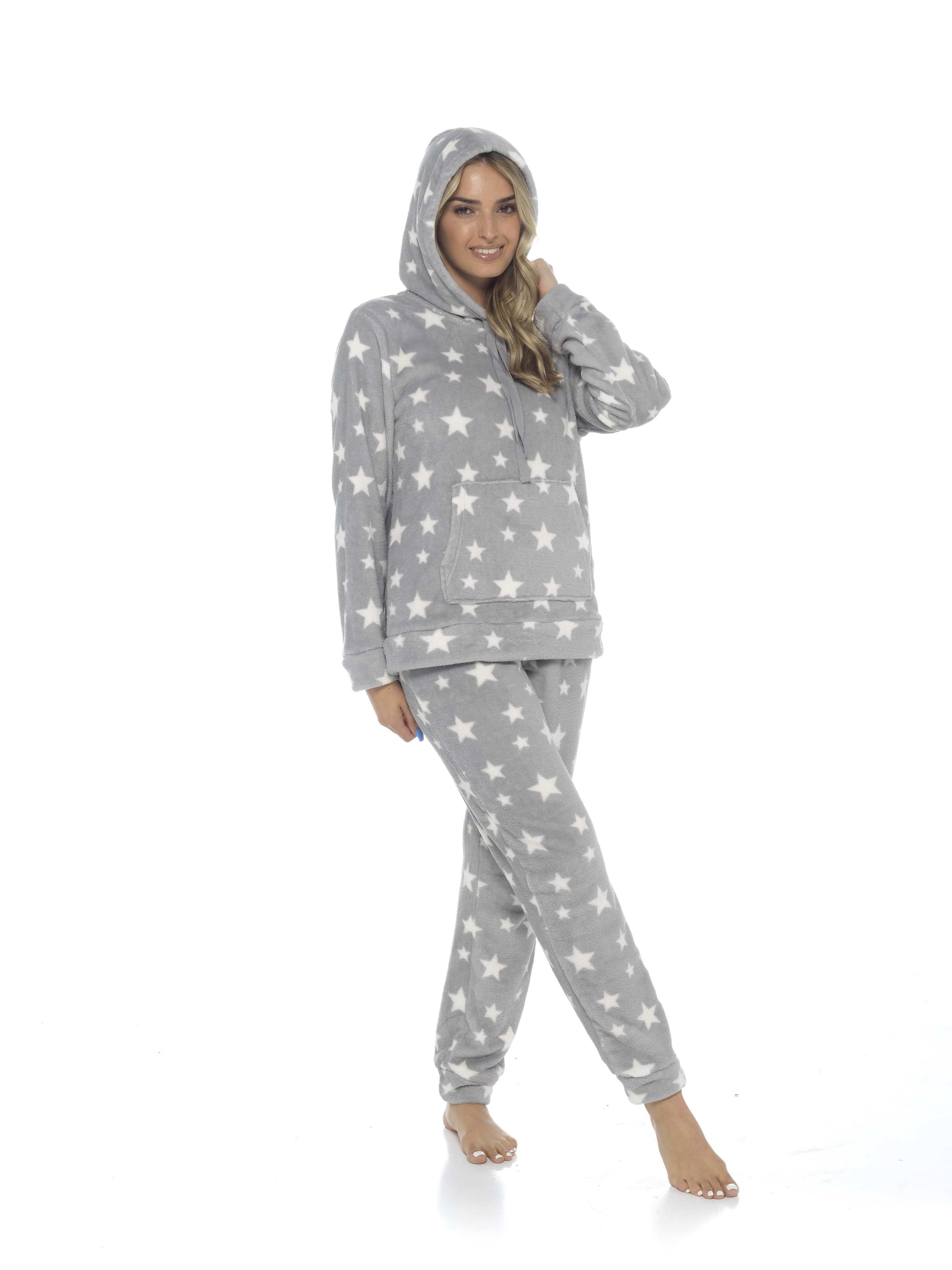 Women's Ultra-Soft Plush Fleece Hooded Pyjama Set with Star Design Cozy Nightwear Stretchable Loungewear Ideal Gift Multiple Sizes and Colors by Daisy Dreamer. Buy now for £20.00.