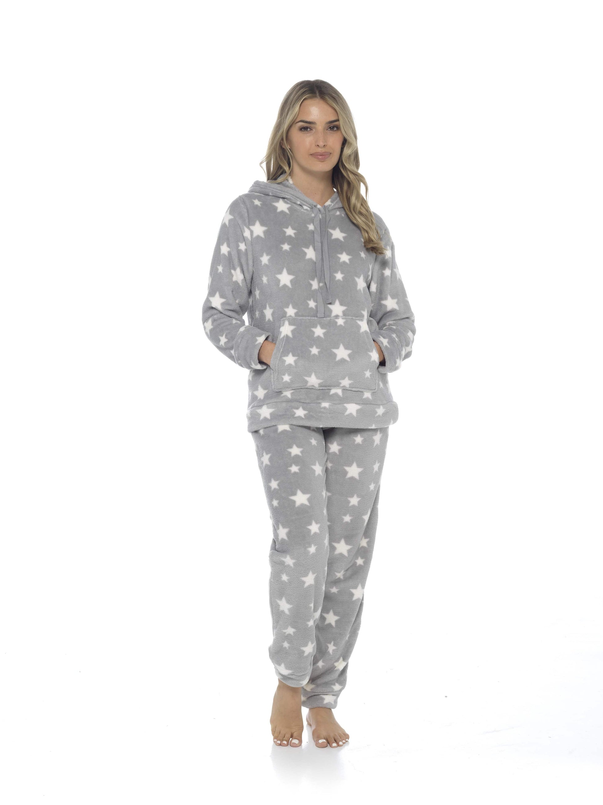 Women's Ultra-Soft Plush Fleece Hooded Pyjama Set with Star Design Cozy Nightwear Stretchable Loungewear Ideal Gift Multiple Sizes and Colors by Daisy Dreamer. Buy now for £20.00.