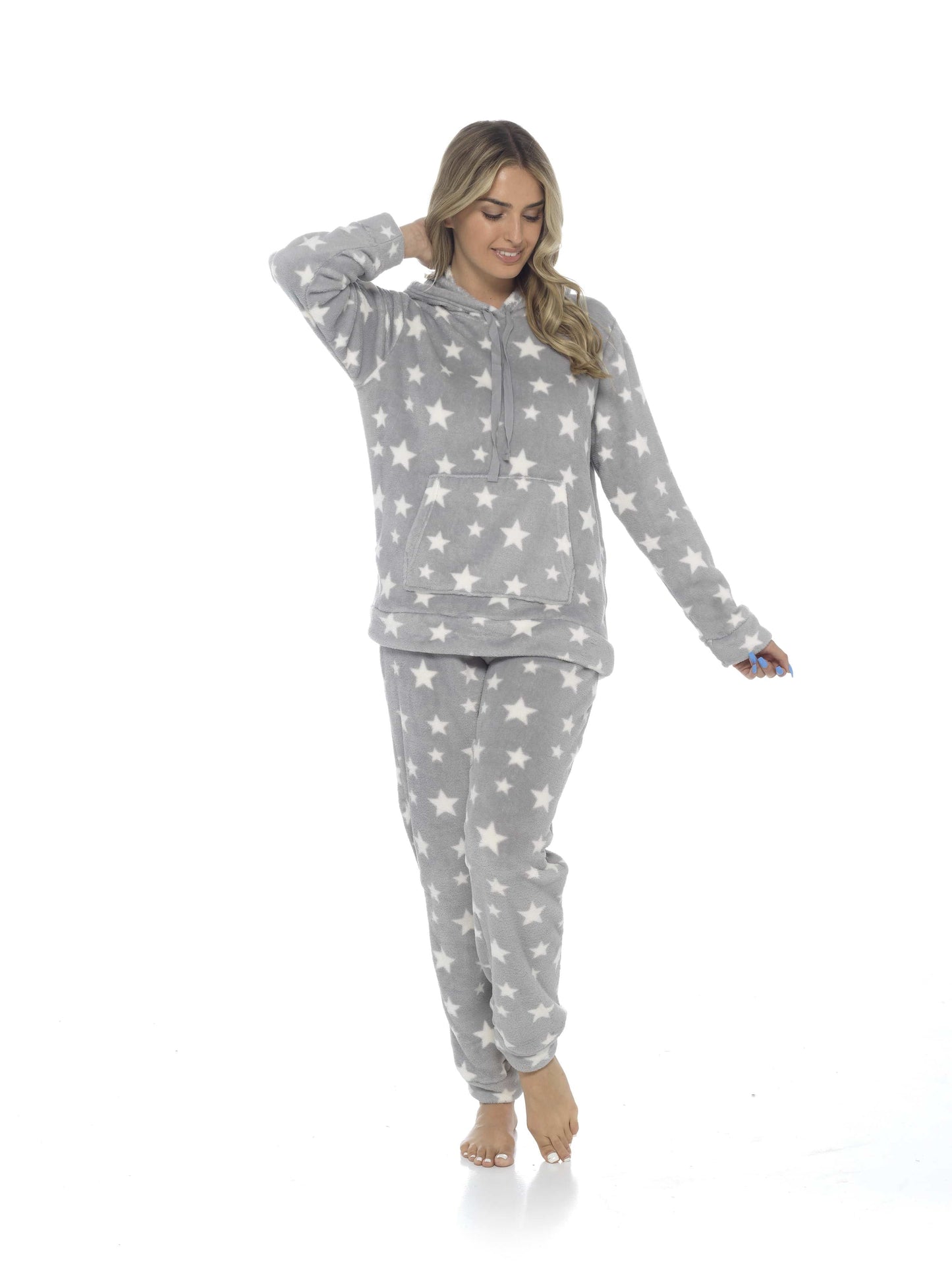 Women's Ultra-Soft Plush Fleece Hooded Pyjama Set with Star Design Cozy Nightwear Stretchable Loungewear Ideal Gift Multiple Sizes and Colors by Daisy Dreamer. Buy now for £20.00.