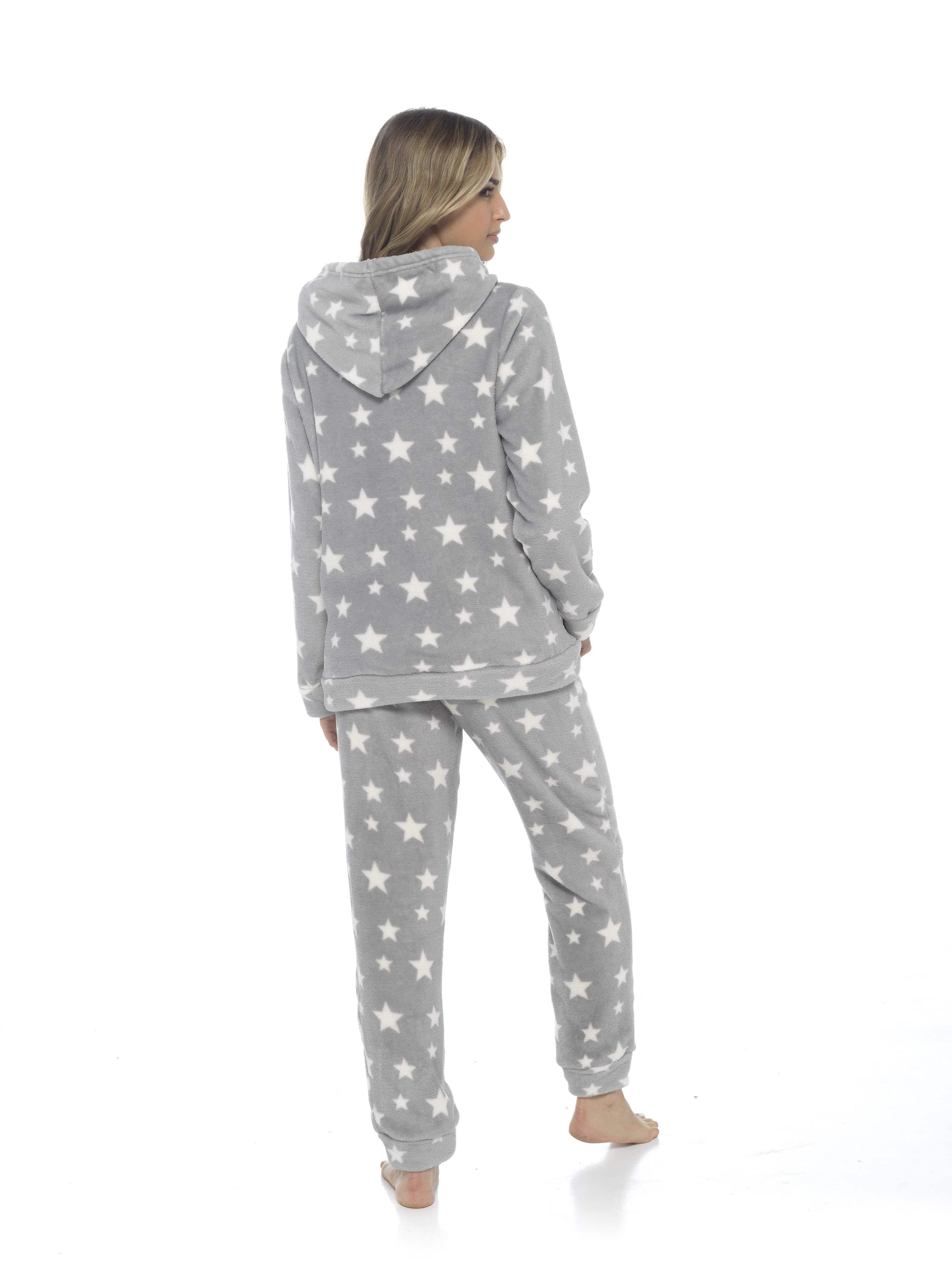 Women's Ultra-Soft Plush Fleece Hooded Pyjama Set with Star Design Cozy Nightwear Stretchable Loungewear Ideal Gift Multiple Sizes and Colors by Daisy Dreamer. Buy now for £20.00.