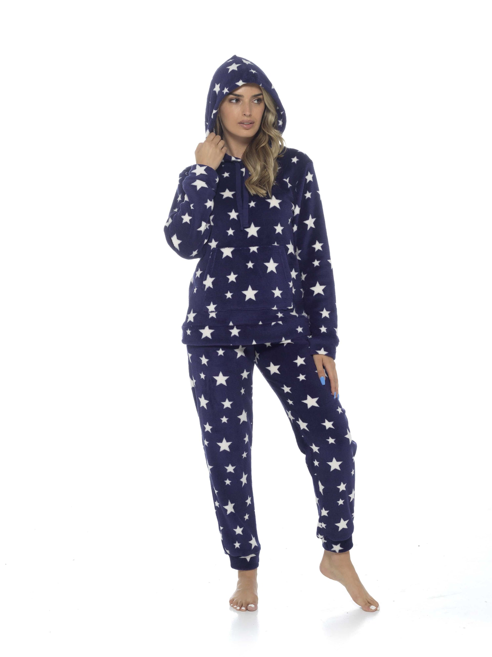 Women's Ultra-Soft Plush Fleece Hooded Pyjama Set with Star Design Cozy Nightwear Stretchable Loungewear Ideal Gift Multiple Sizes and Colors by Daisy Dreamer. Buy now for £20.00.